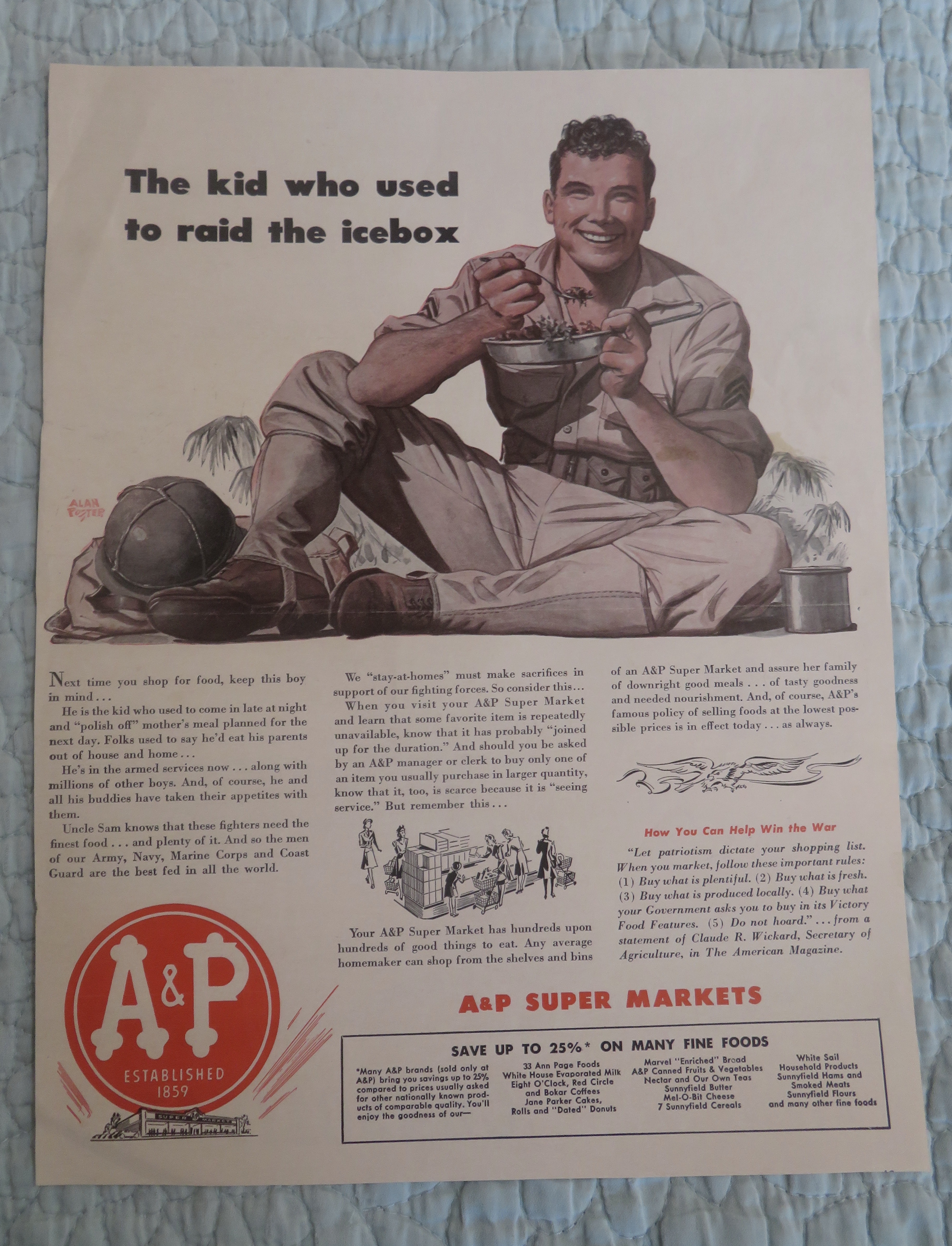 1944 A&P Super Markets with Soldier Eating