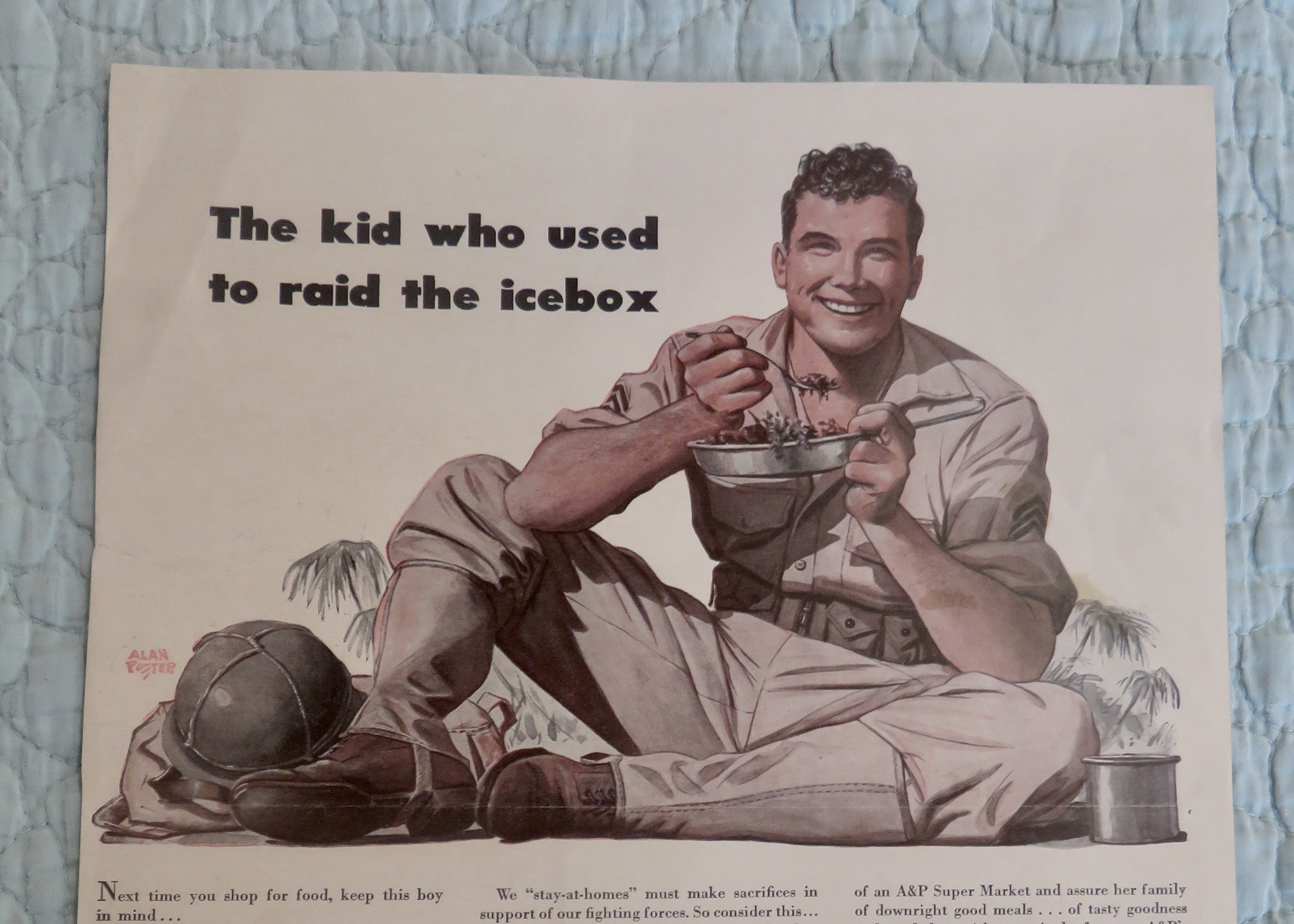 1944 A&P Super Markets with Soldier Eating