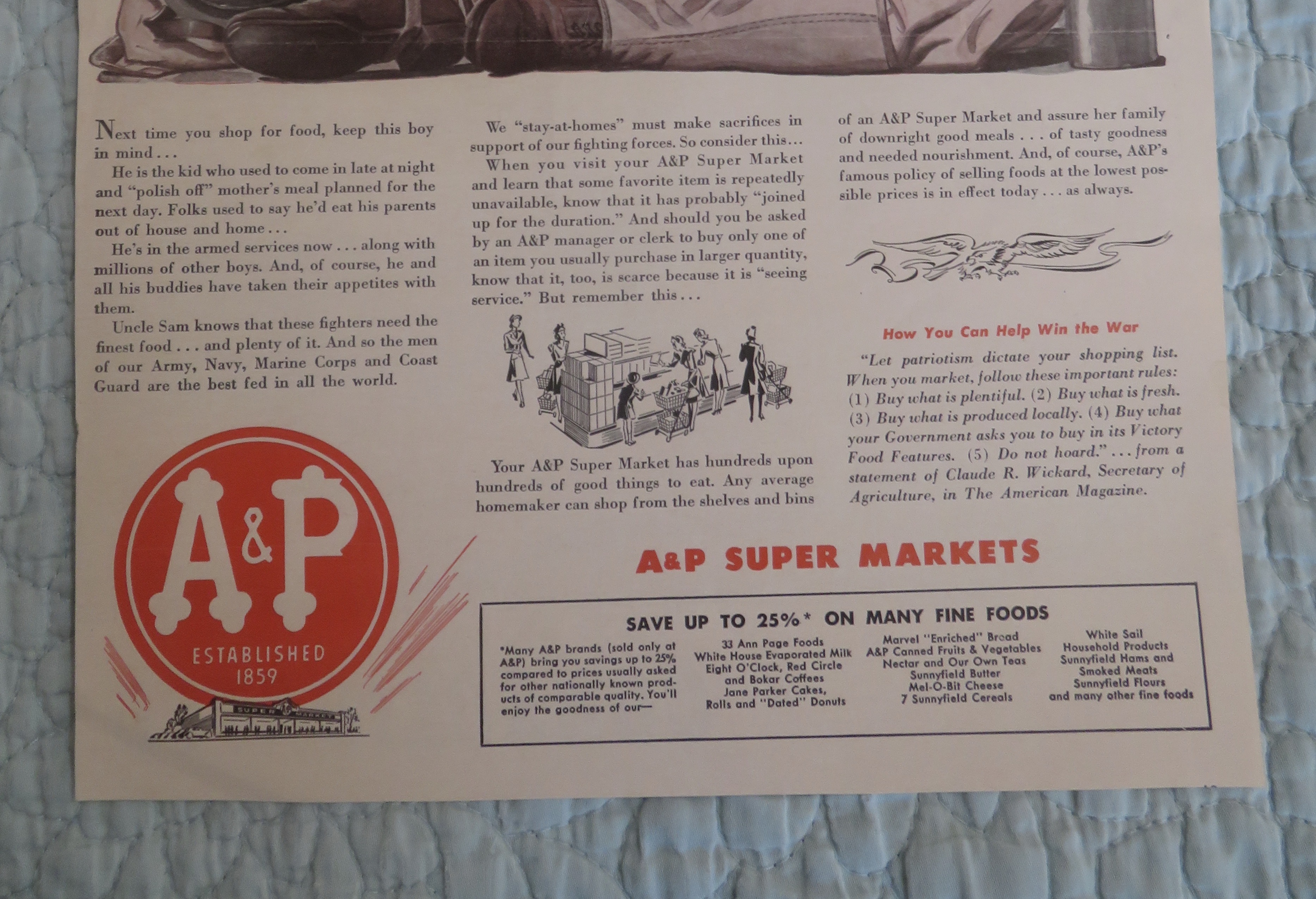 1944 A&P Super Markets with Soldier Eating