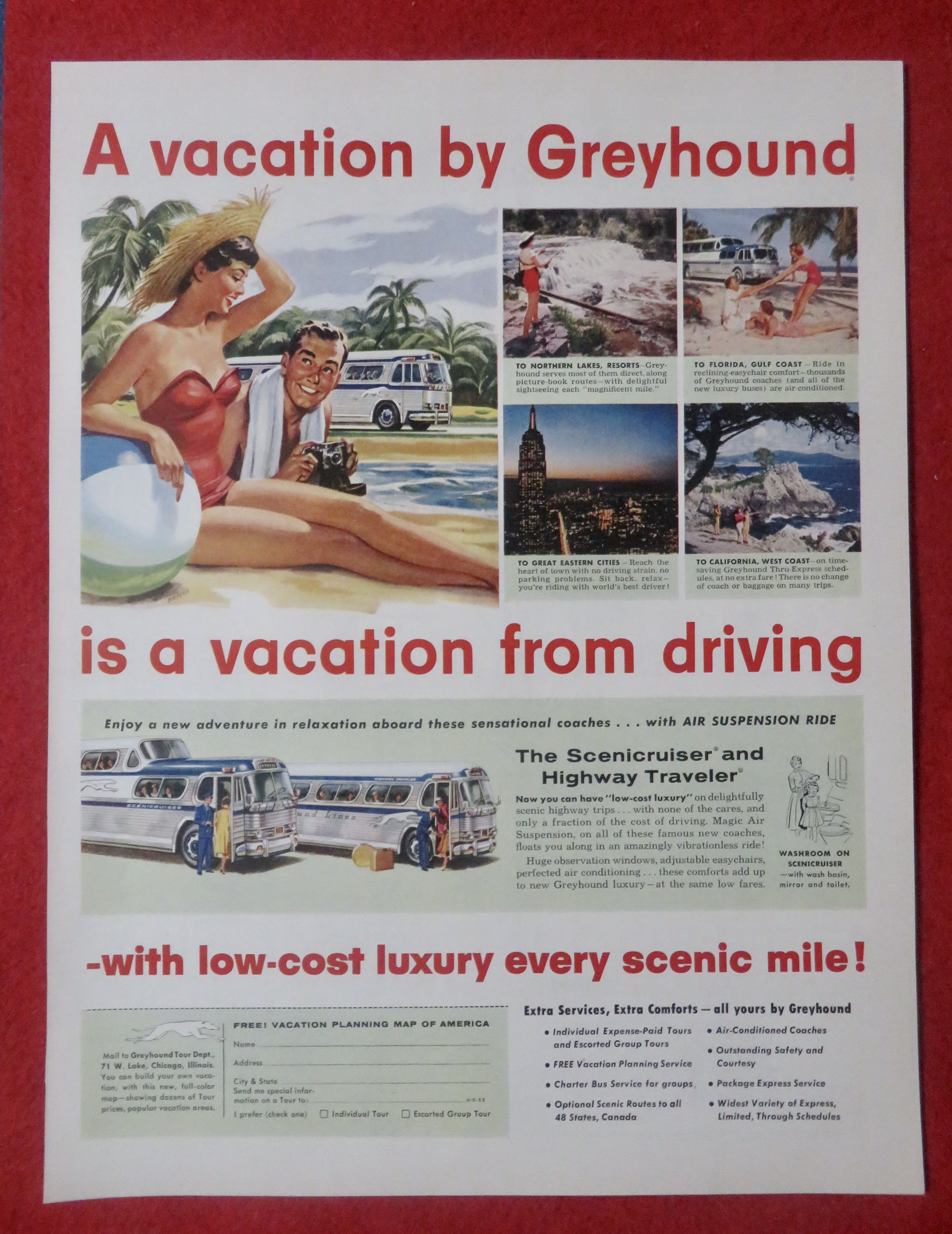 1948 Greyhound with Woman & Man By The Water