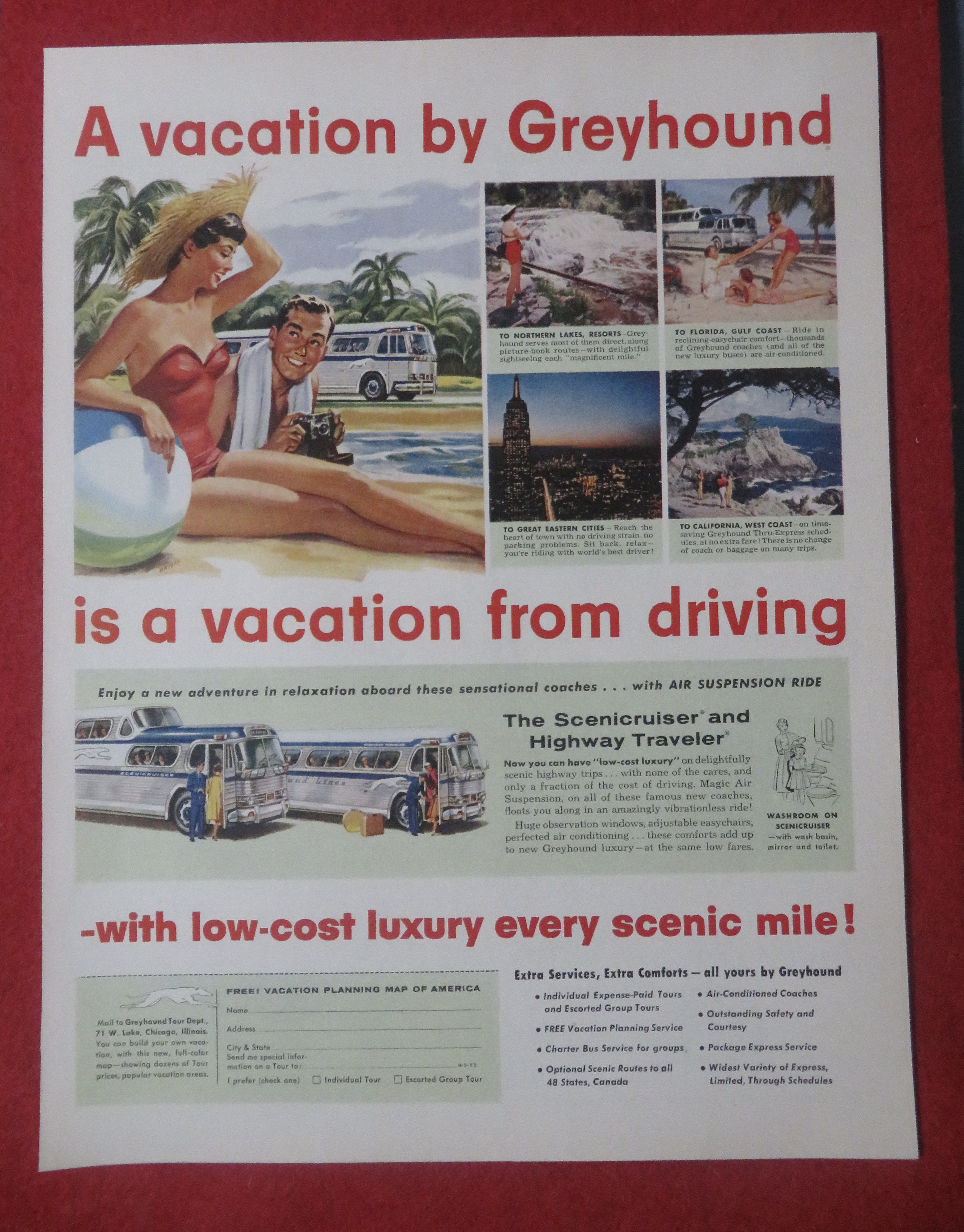 1948 Greyhound with Woman & Man By The Water