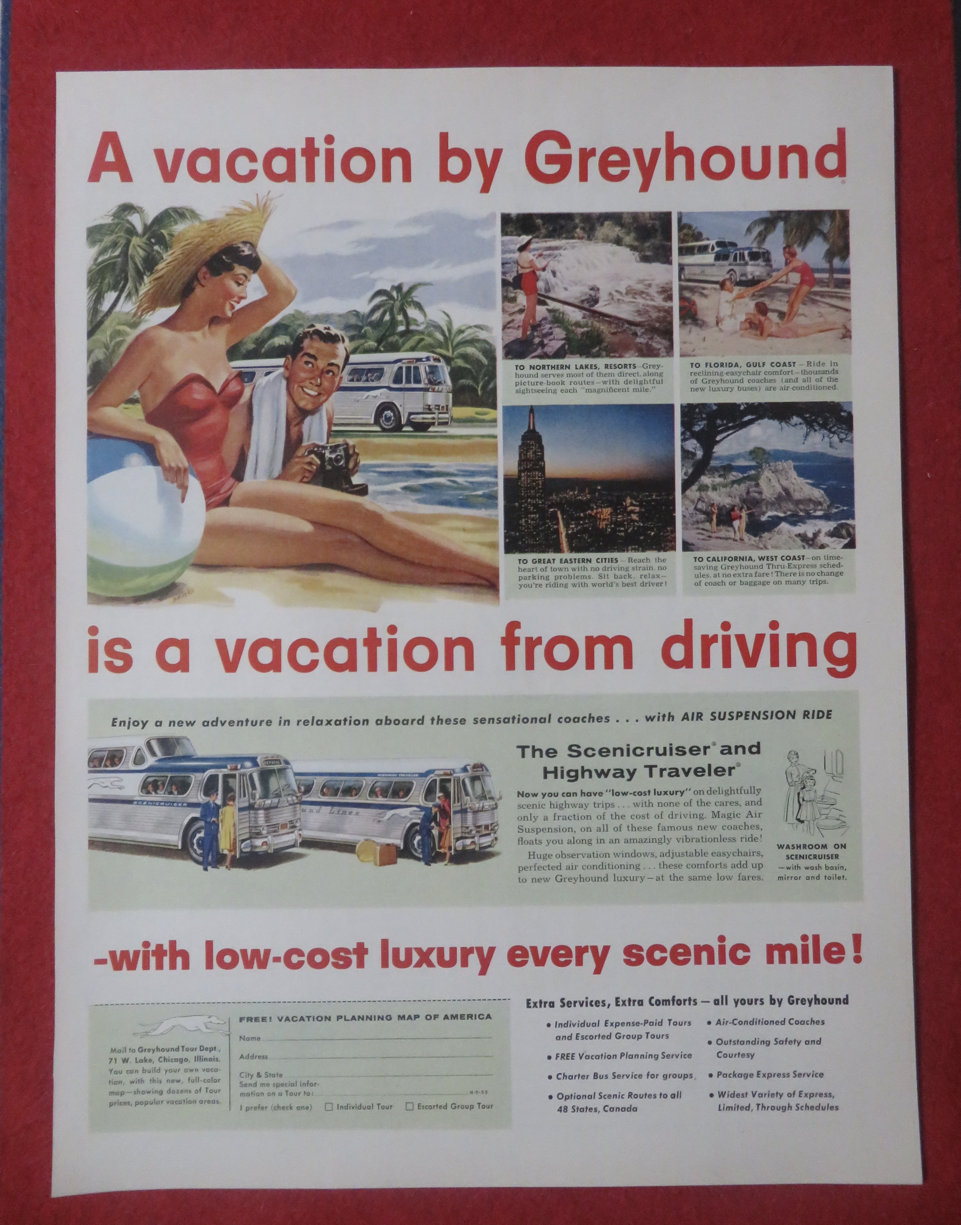1948 Greyhound with Woman & Man By The Water