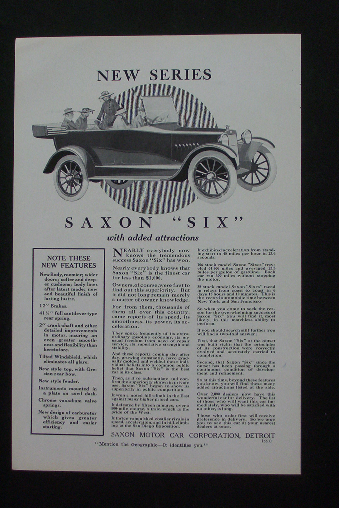 1916 Saxon Six with the Saxon Six Car