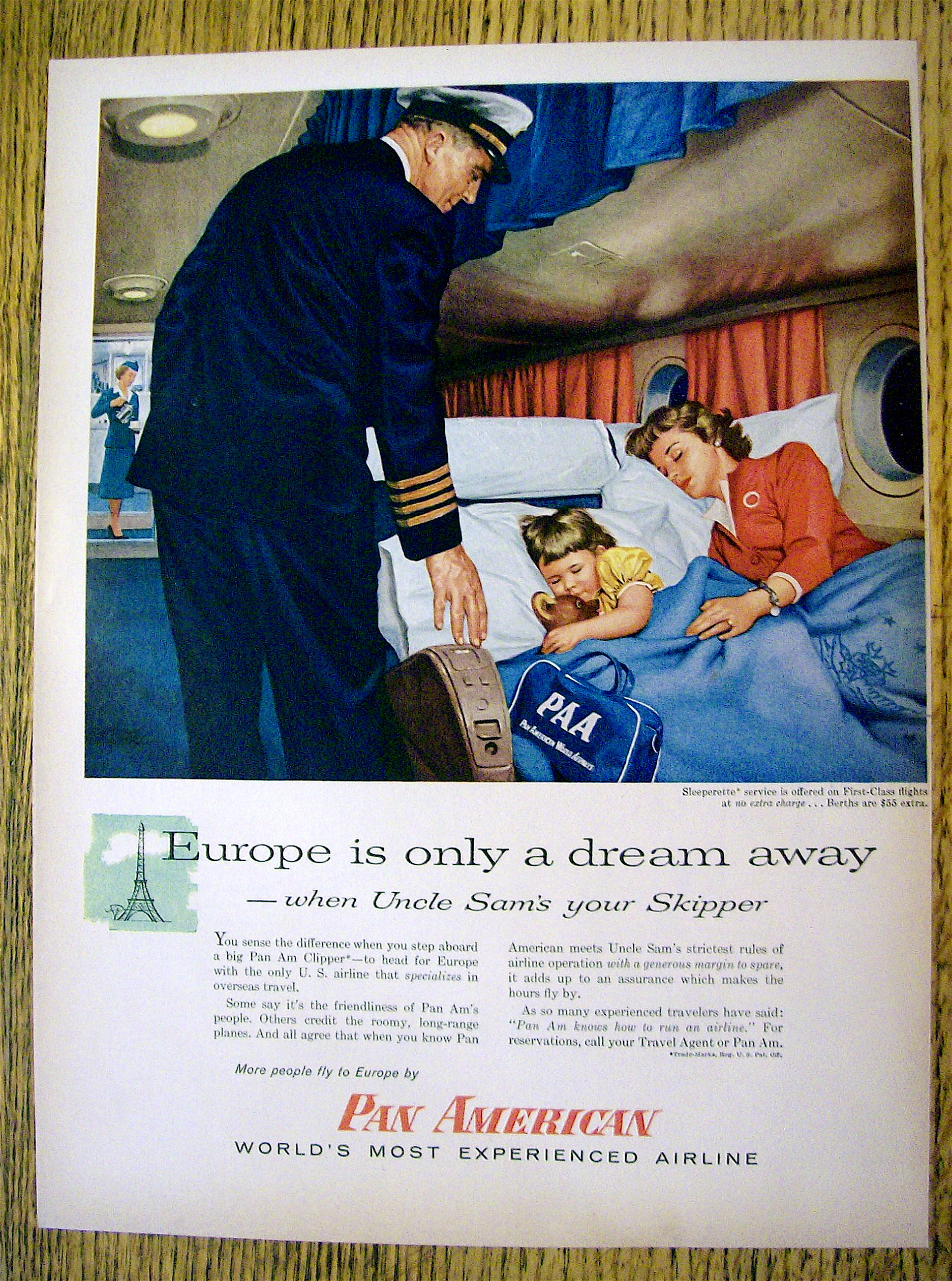 1956 Pan American with Woman & Child Sleeping w/Girl