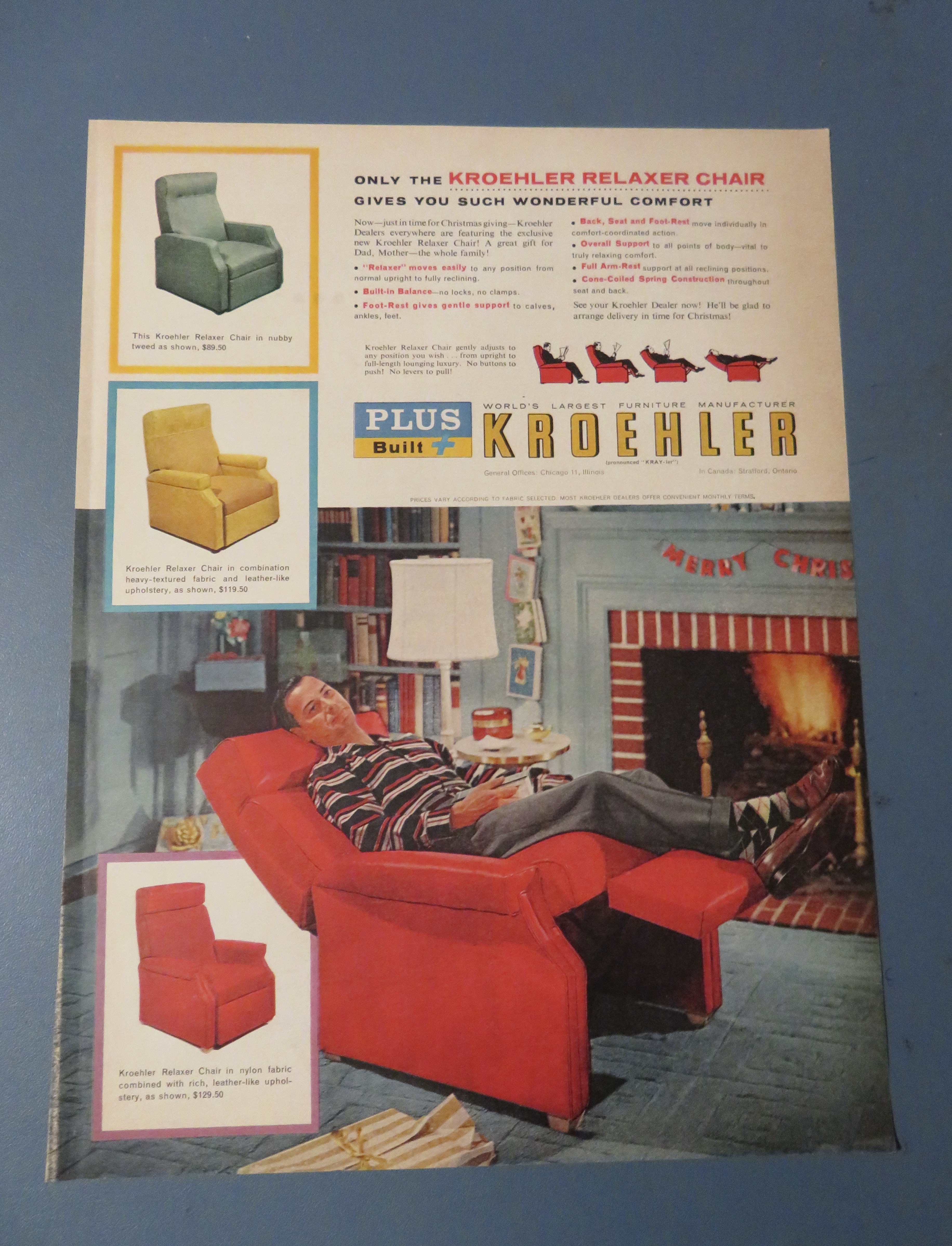 1956 Kroehler Furniture with Man In Relaxer Chair