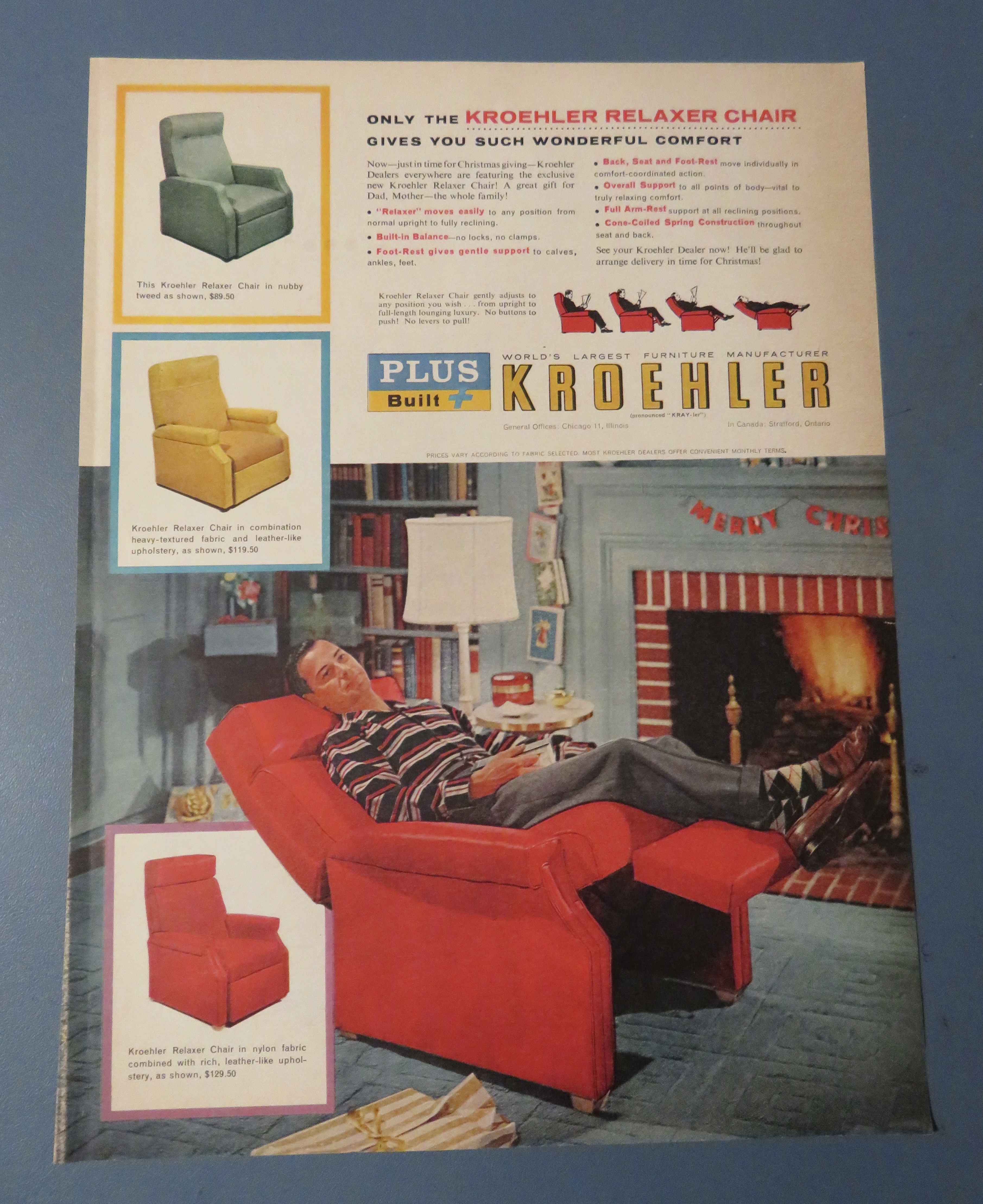 1956 Kroehler Furniture with Man In Relaxer Chair