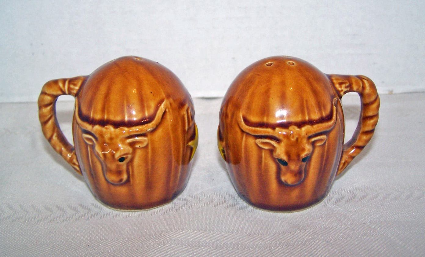 Texas Ceramic Salt & Pepper Shakers, with Steer Head