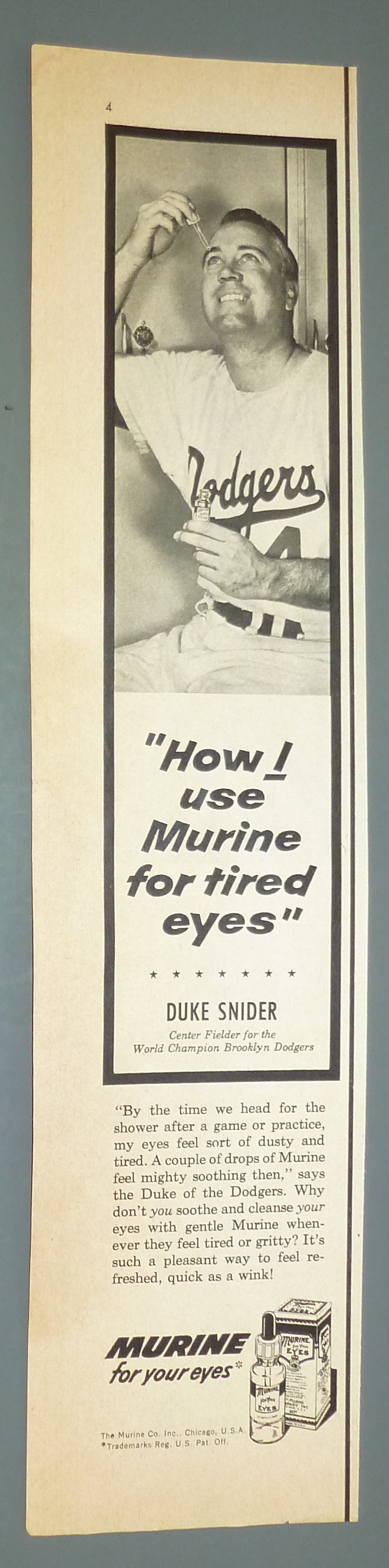 1956 Murine For Your Eyes w/Baseball's Duke Snider
