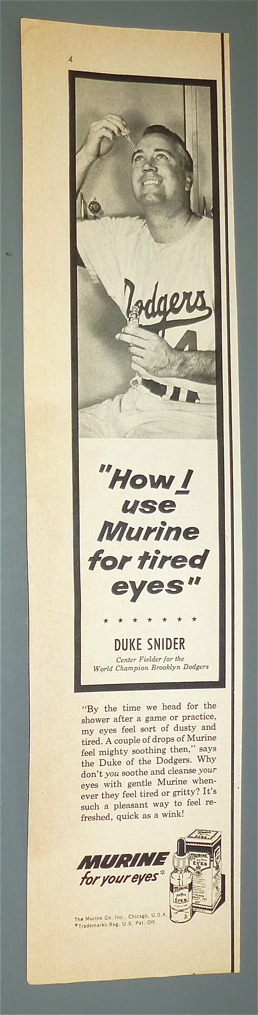 1956 Murine For Your Eyes w/Baseball's Duke Snider