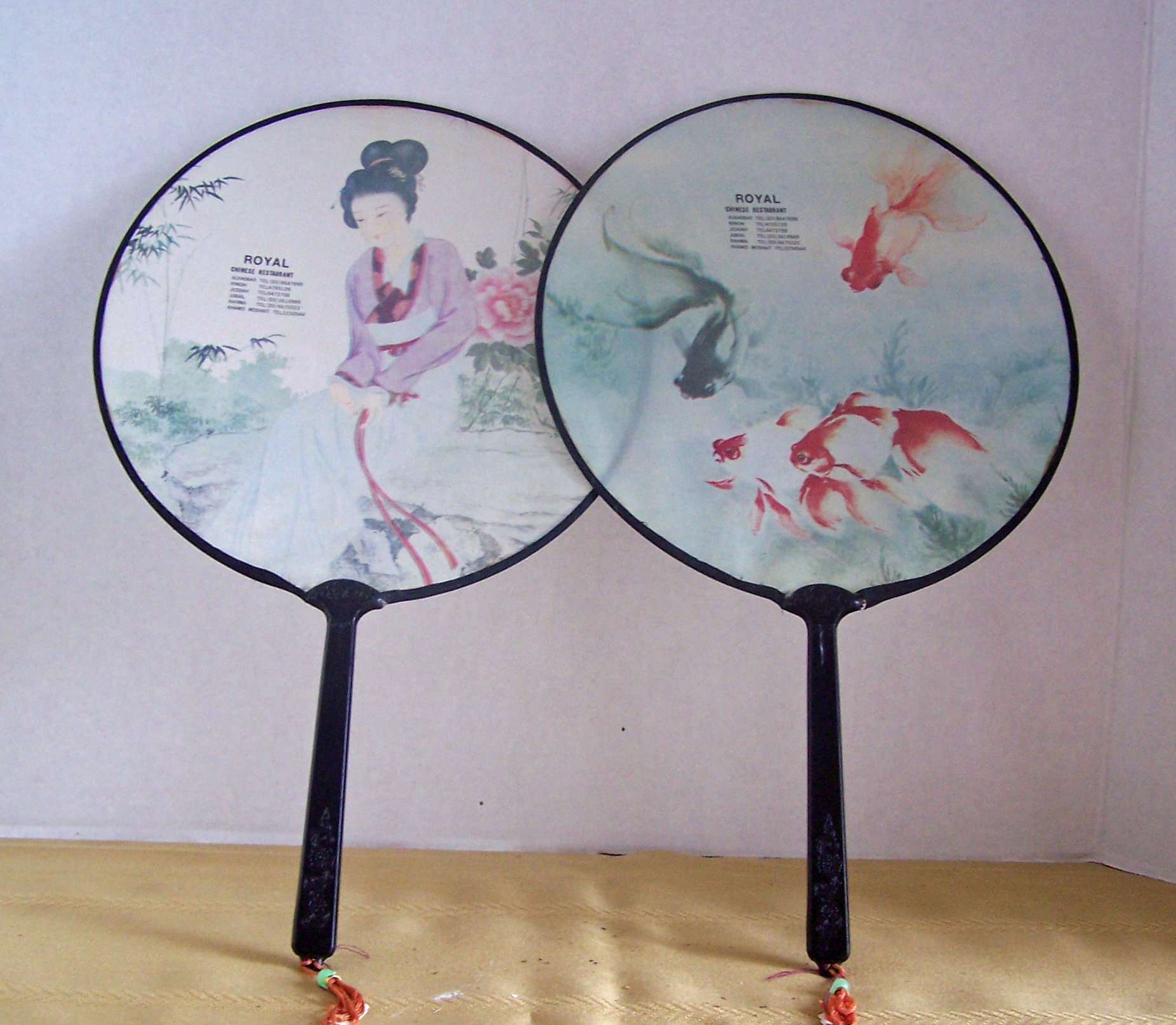 2 Oriental Fans, Lady & Koi, Royal Chinese Restaurant