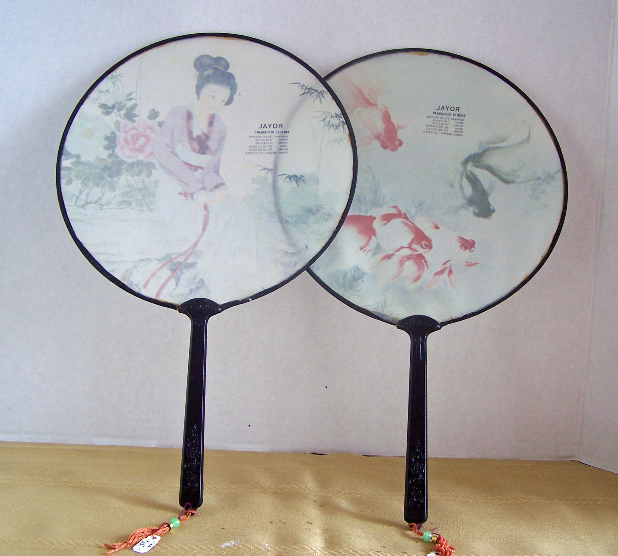 2 Oriental Fans, Lady & Koi, Royal Chinese Restaurant