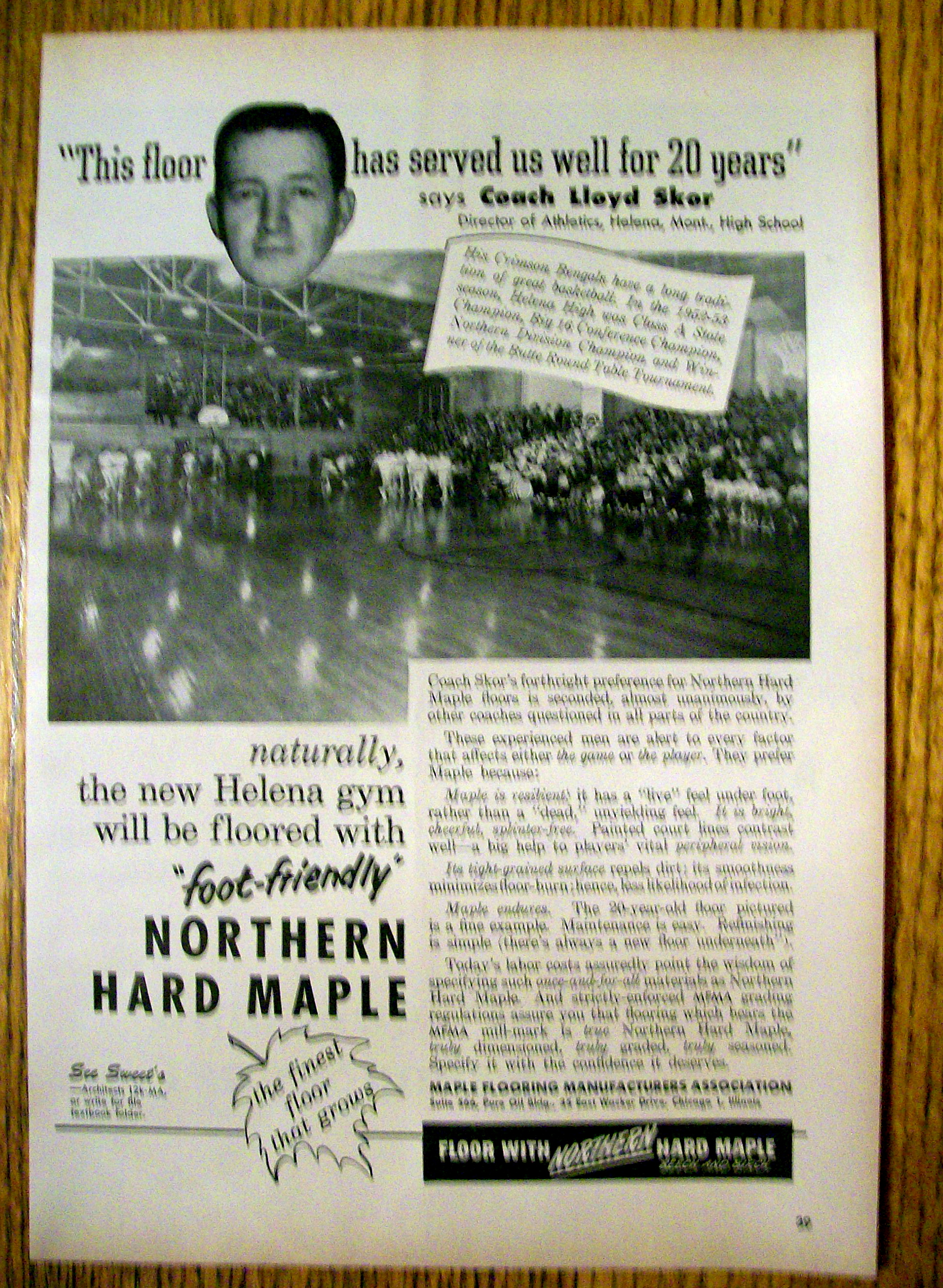 Vintage Ad: 1955 Northern Hard Maple w Coach Lloyd Skor