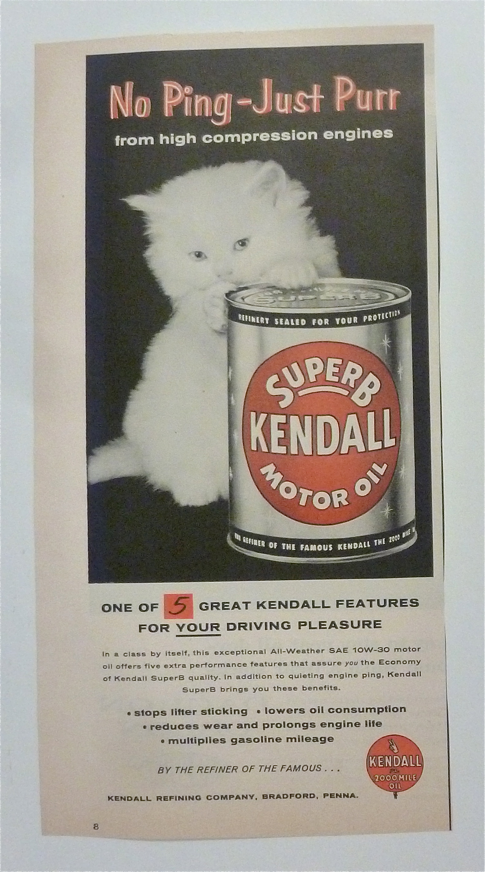 1957 Kendall Motor Oil with Little White Kitten