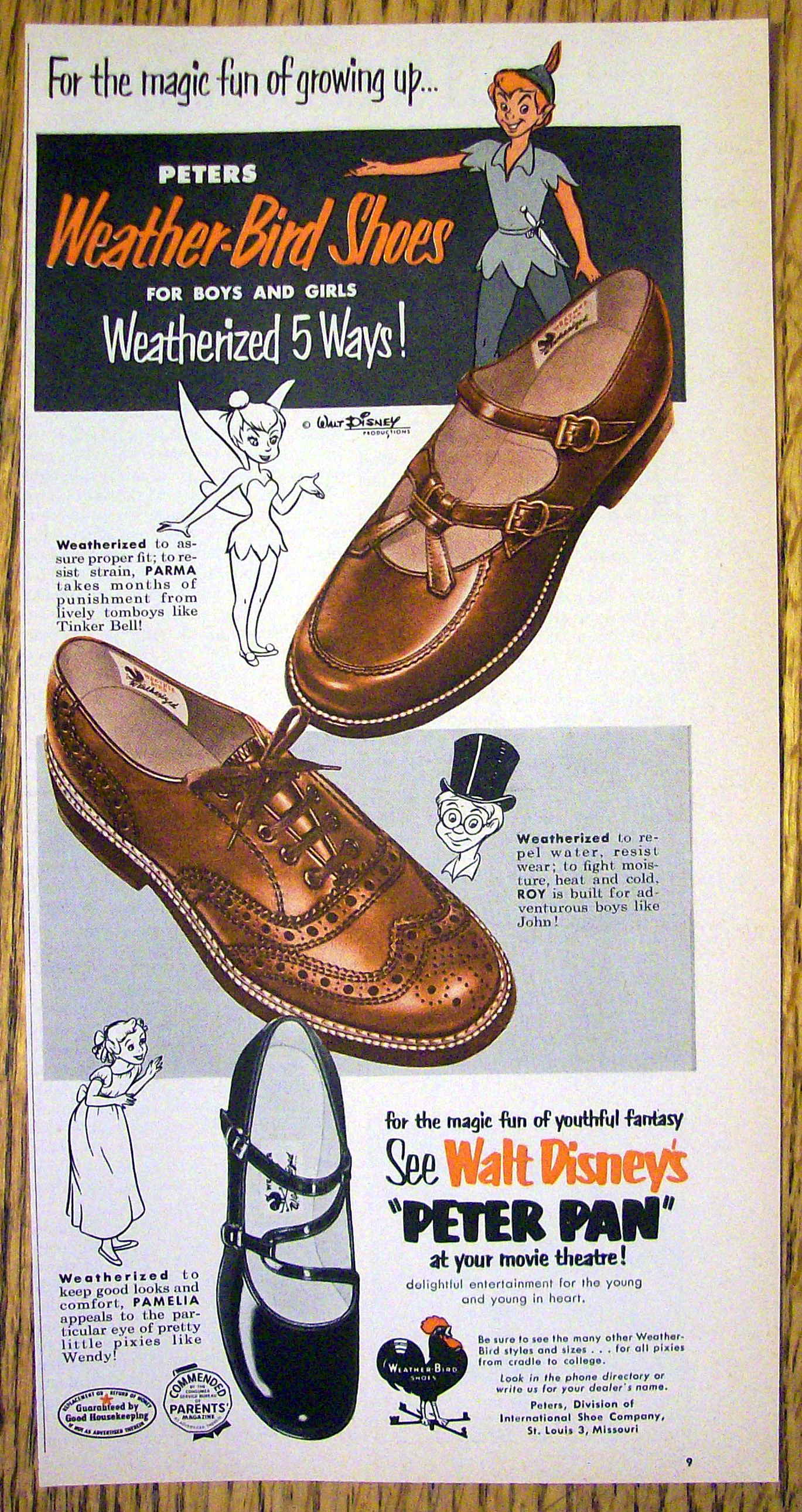 Vintage Ad: 1953 Peters Weather Bird Shoes w/ Peter Pan
