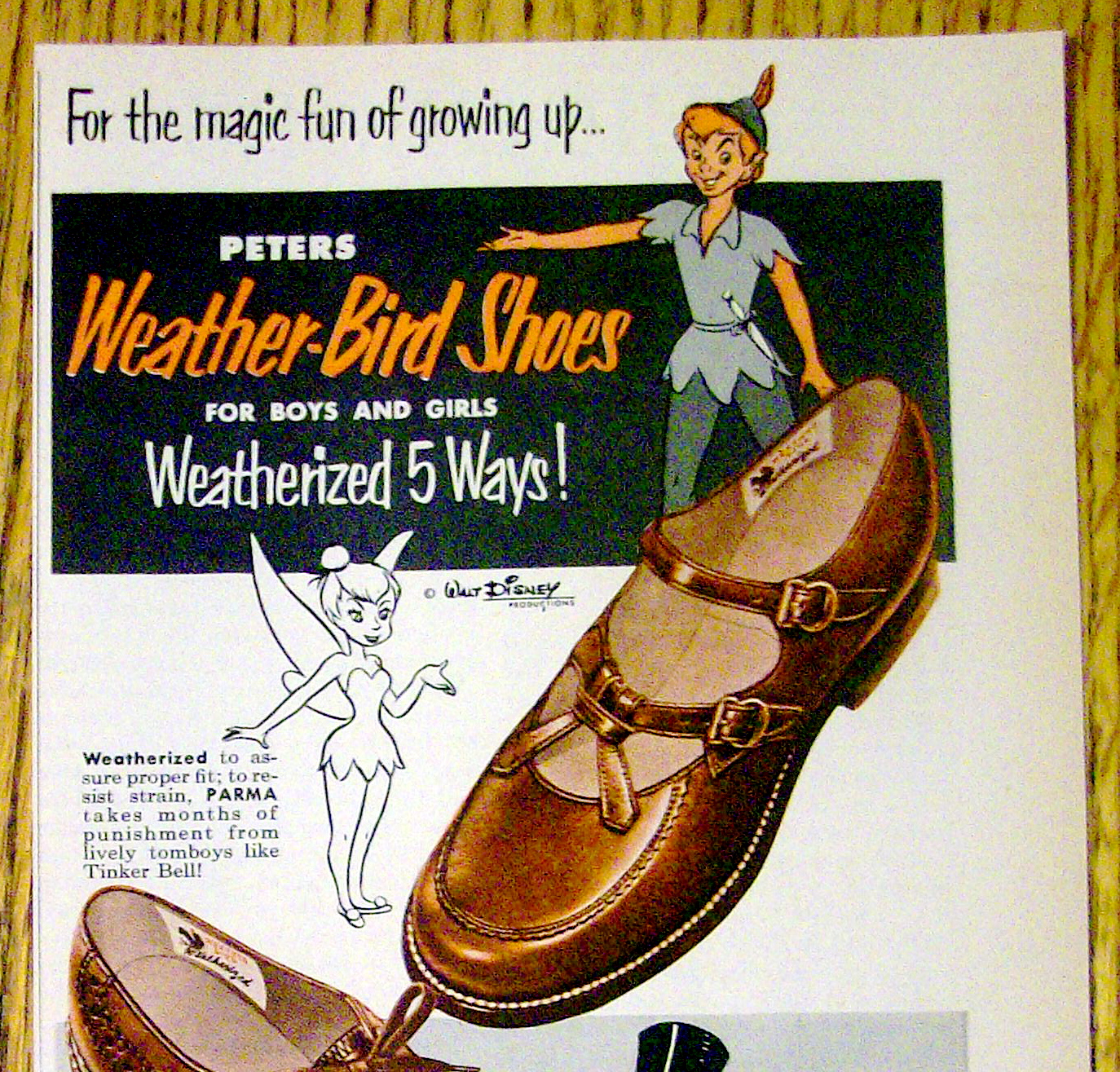 Vintage Ad: 1953 Peters Weather Bird Shoes w/ Peter Pan