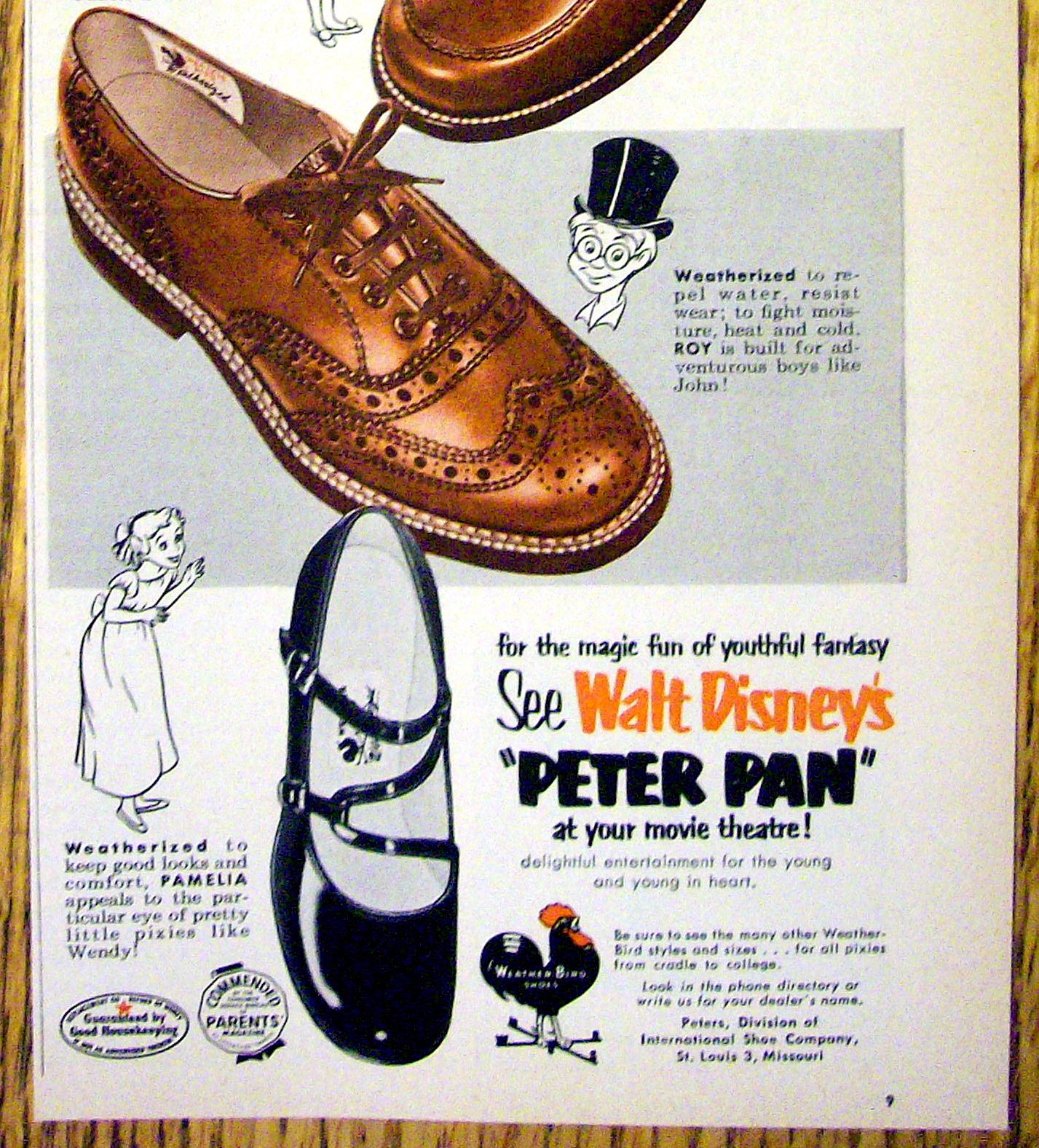 Vintage Ad: 1953 Peters Weather Bird Shoes w/ Peter Pan