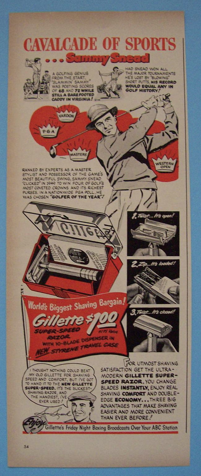 Vintage Ad: 1950 Gillette Razor w/Sammy Snead