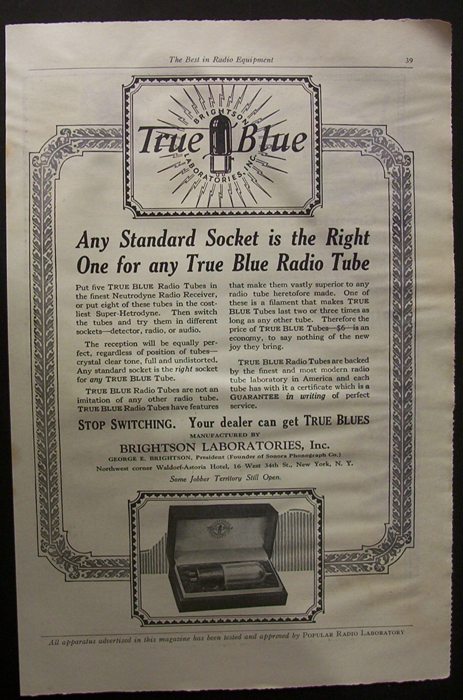 Vintage Ad: 1925 True Blue Radio Tube