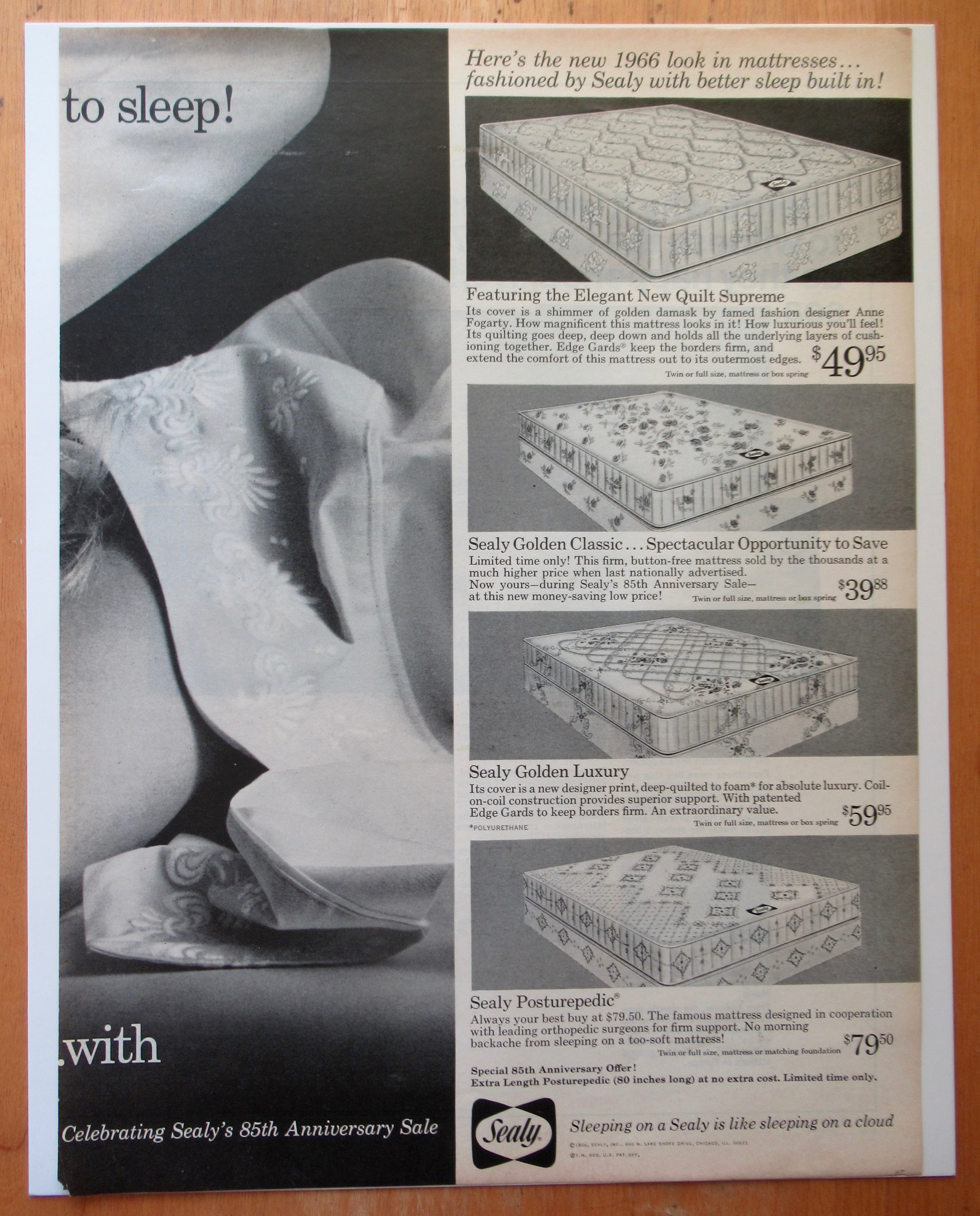 1966 Sealy PosturePedic With Woman Laying in Bed