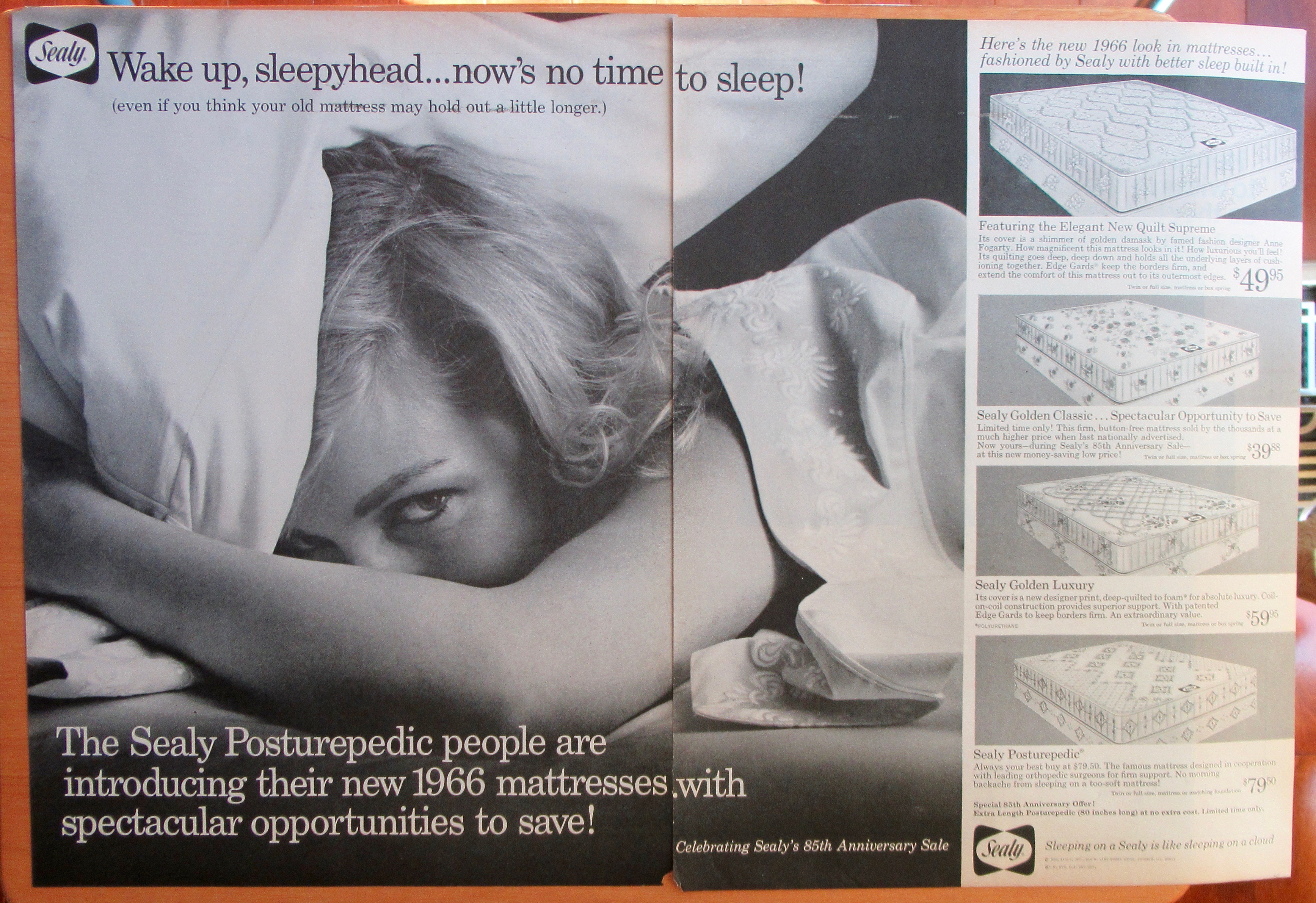 1966 Sealy PosturePedic With Woman Laying in Bed