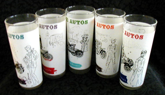 Set Of 10 Antique Autos Highball Glasses
