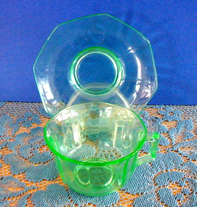 Transparent Green Glass Cup & Saucer
