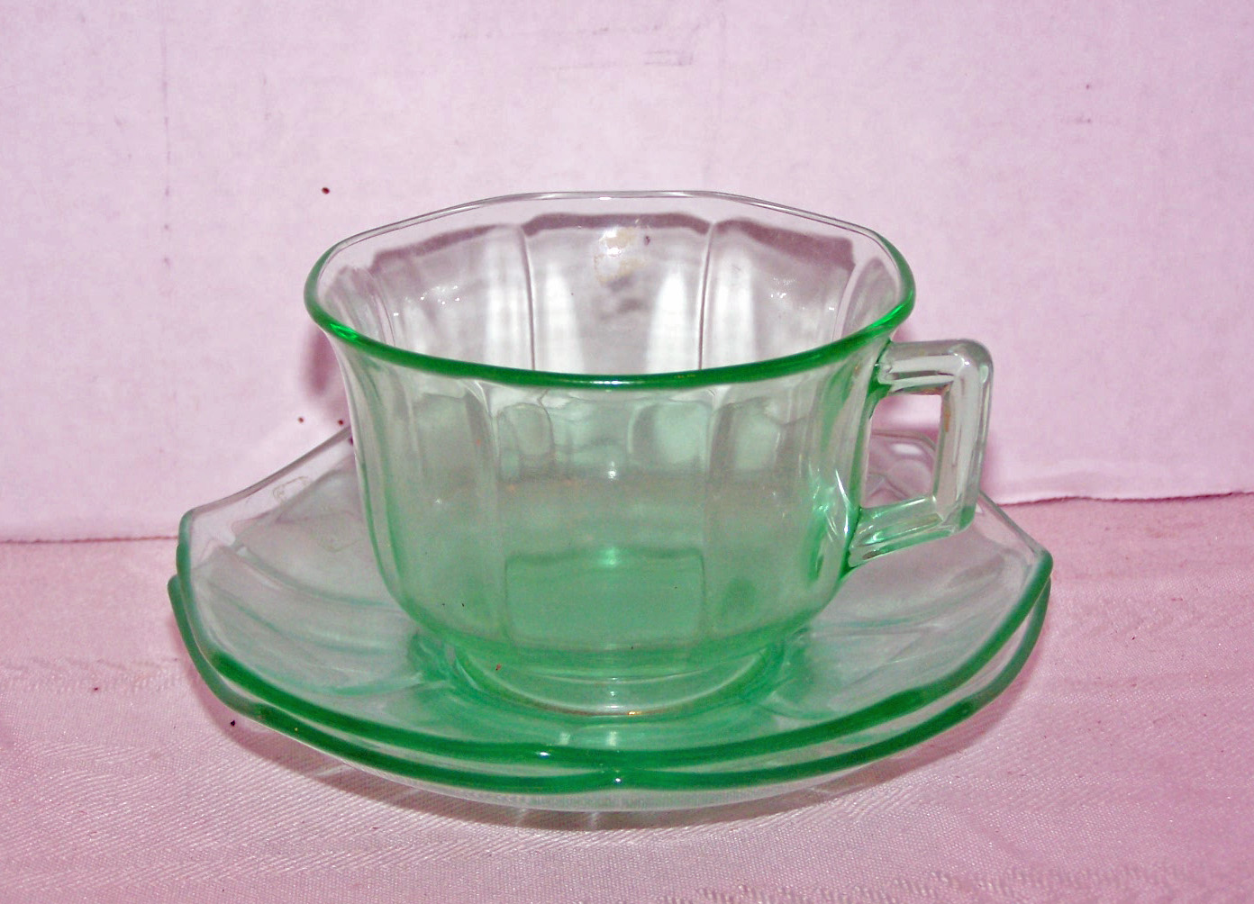 Transparent Green Glass Cup & Saucer