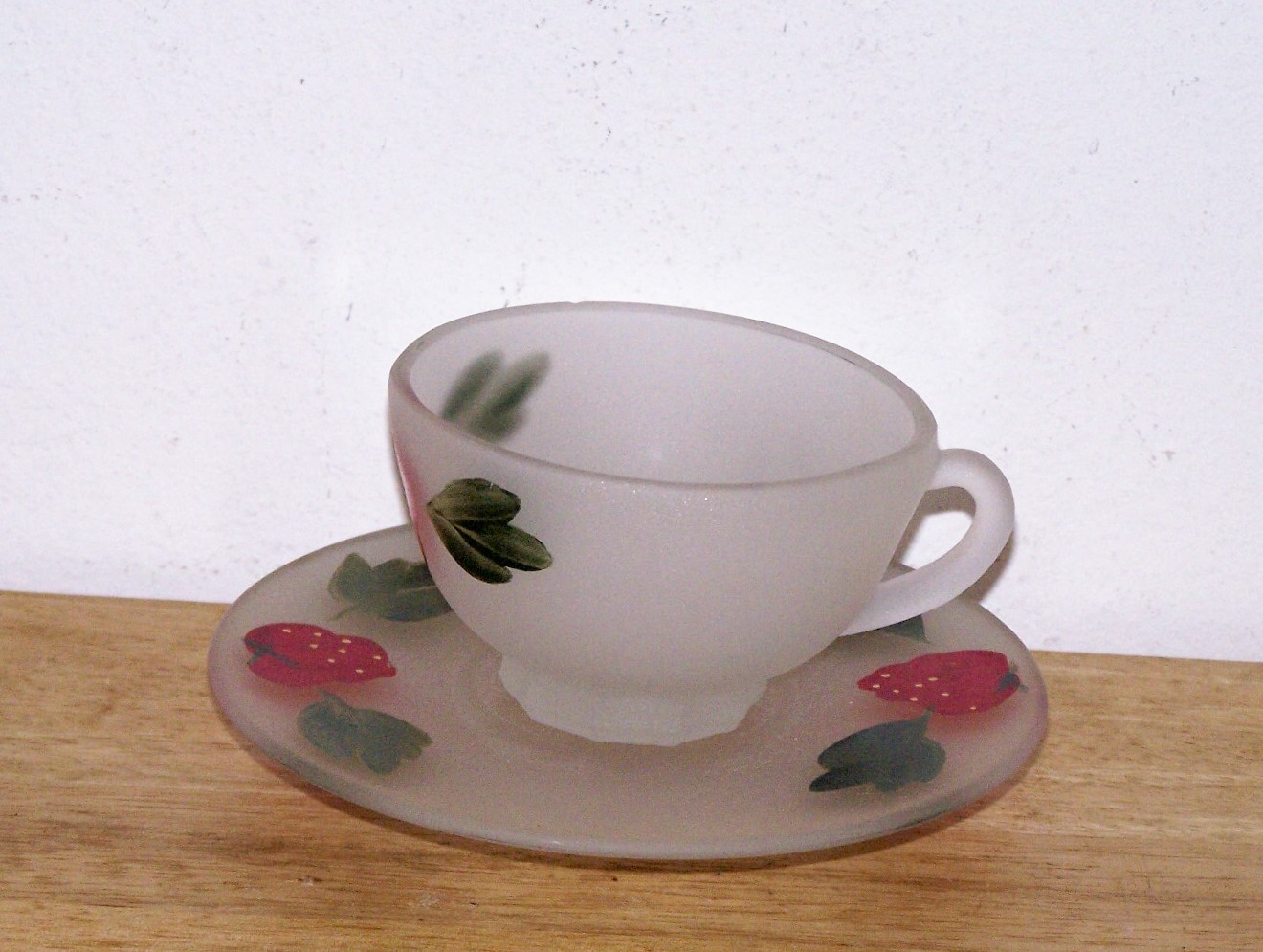 Frosted Cup & Saucer, Strawberry Design