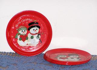 SET OF 6 Mr. & MRS. SNOWMEN METAL COASTERS