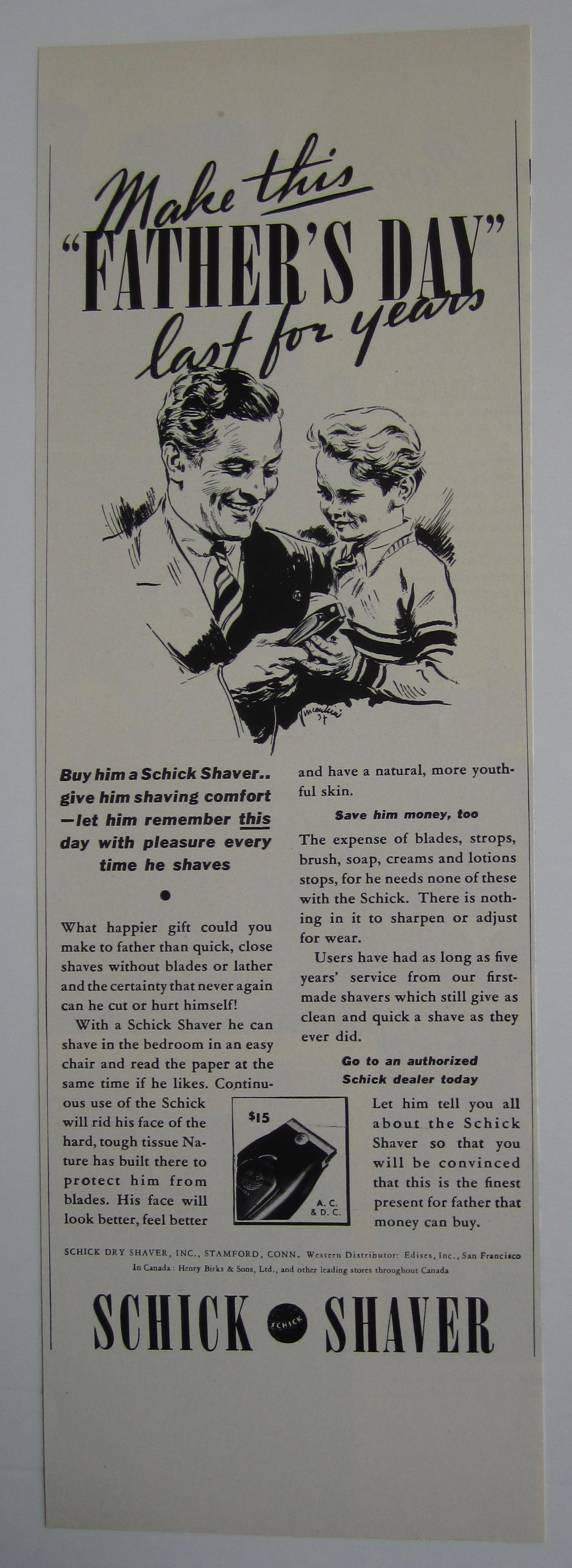 1937 Schick Shaver with Dad on Father's Day
