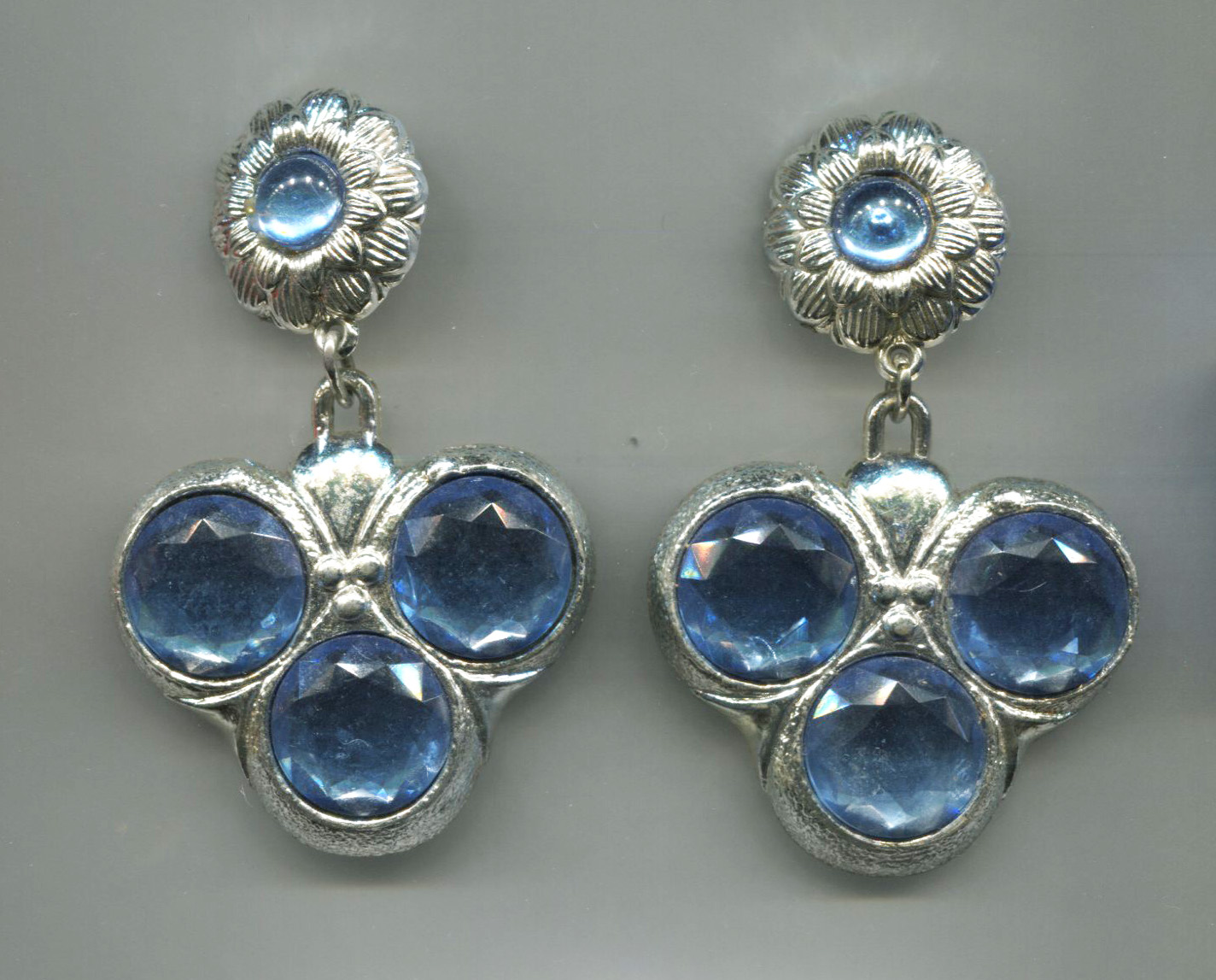 Light Blue Plastic In Silver Drop Earrings