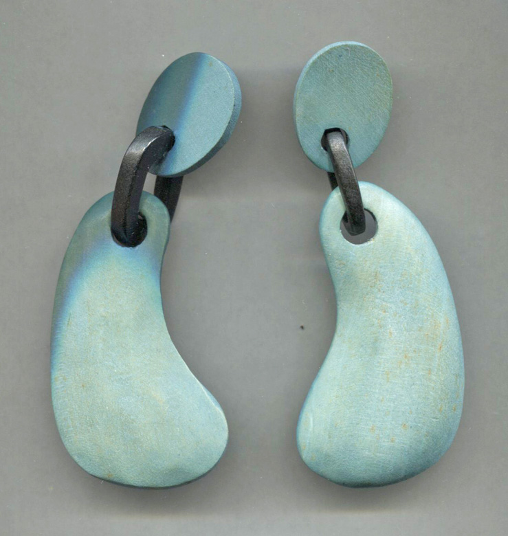 Blue Wood W/Black Ring Pierced Earrings