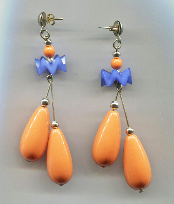 Orange Drop Plastic Earrings, Purple Accents