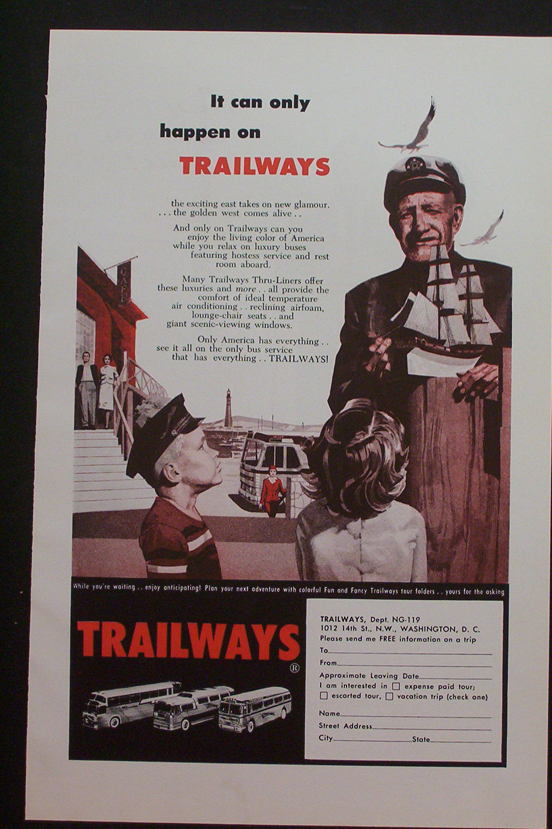 1959 Trailways with Man Talking to 2 Children