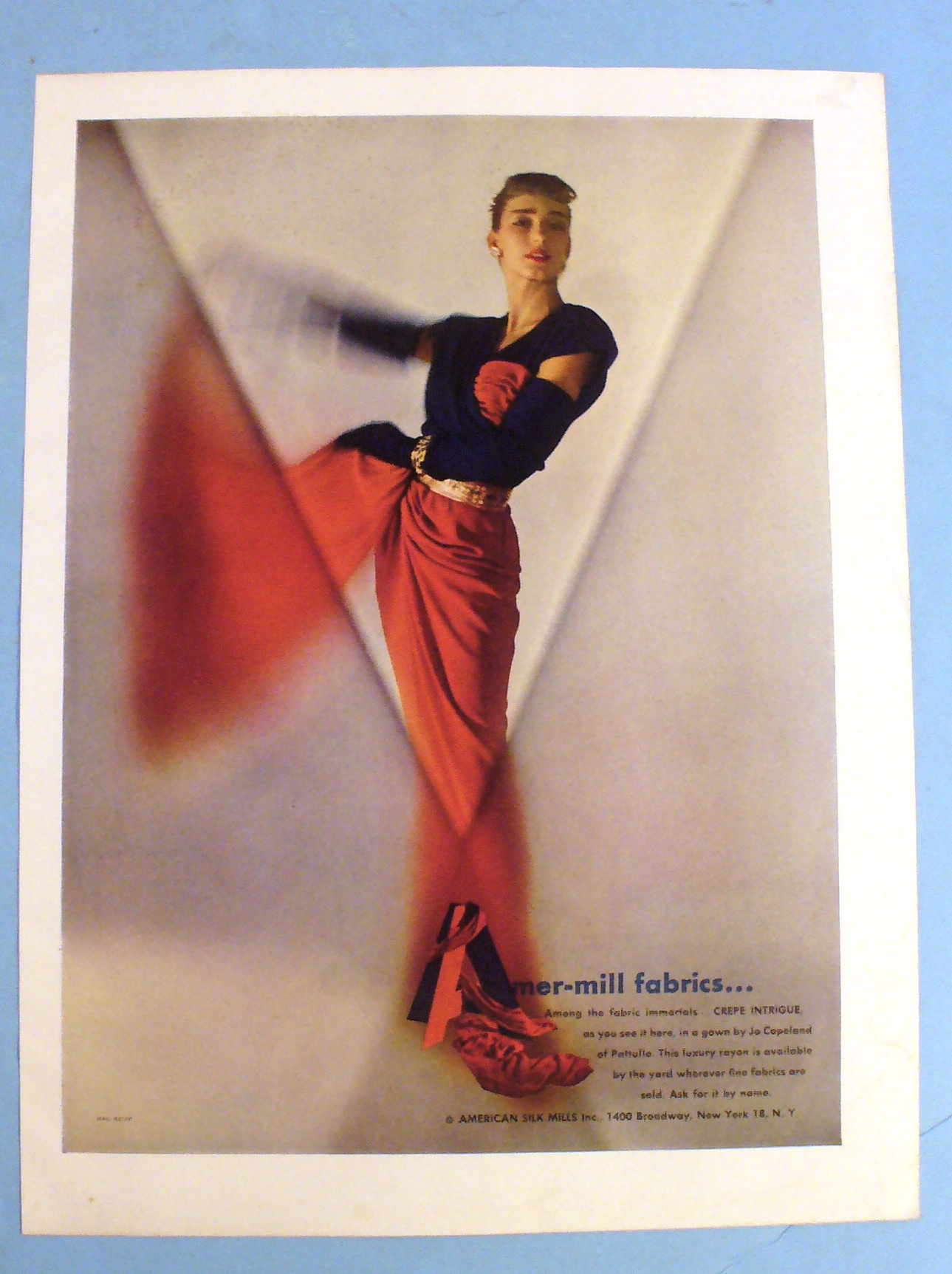 1947 Amermills Fabric with Lovely Woman in Red