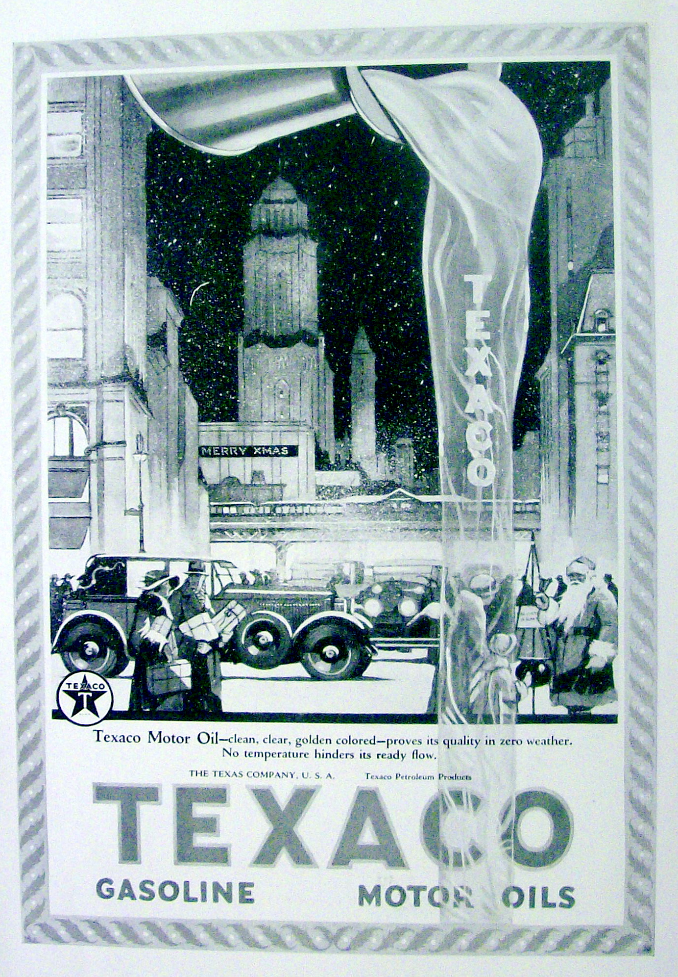 1923 Texaco with City Scene & Pouring Oil