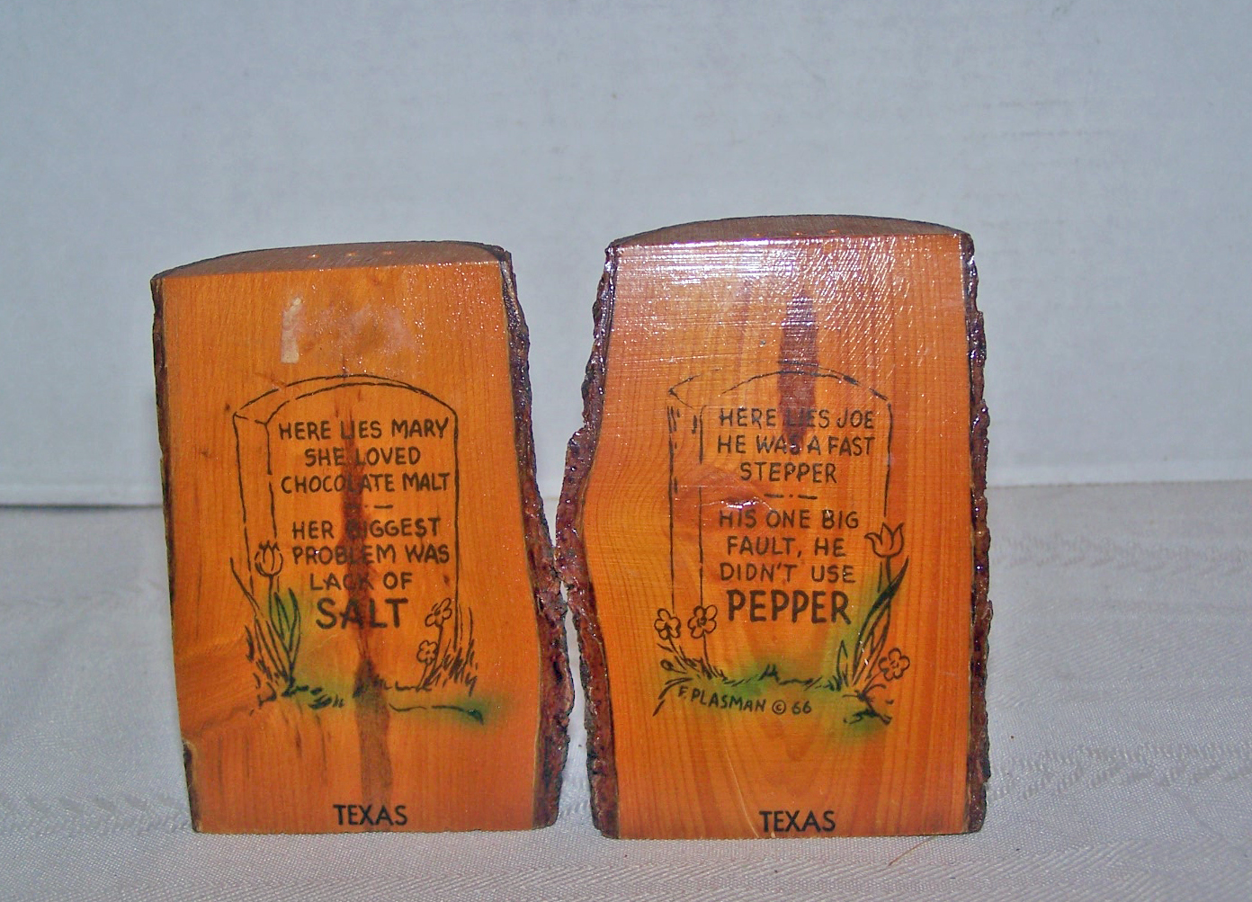Tree Bark Wood Salt & Pepper Shakers, Texas Souvenirs,