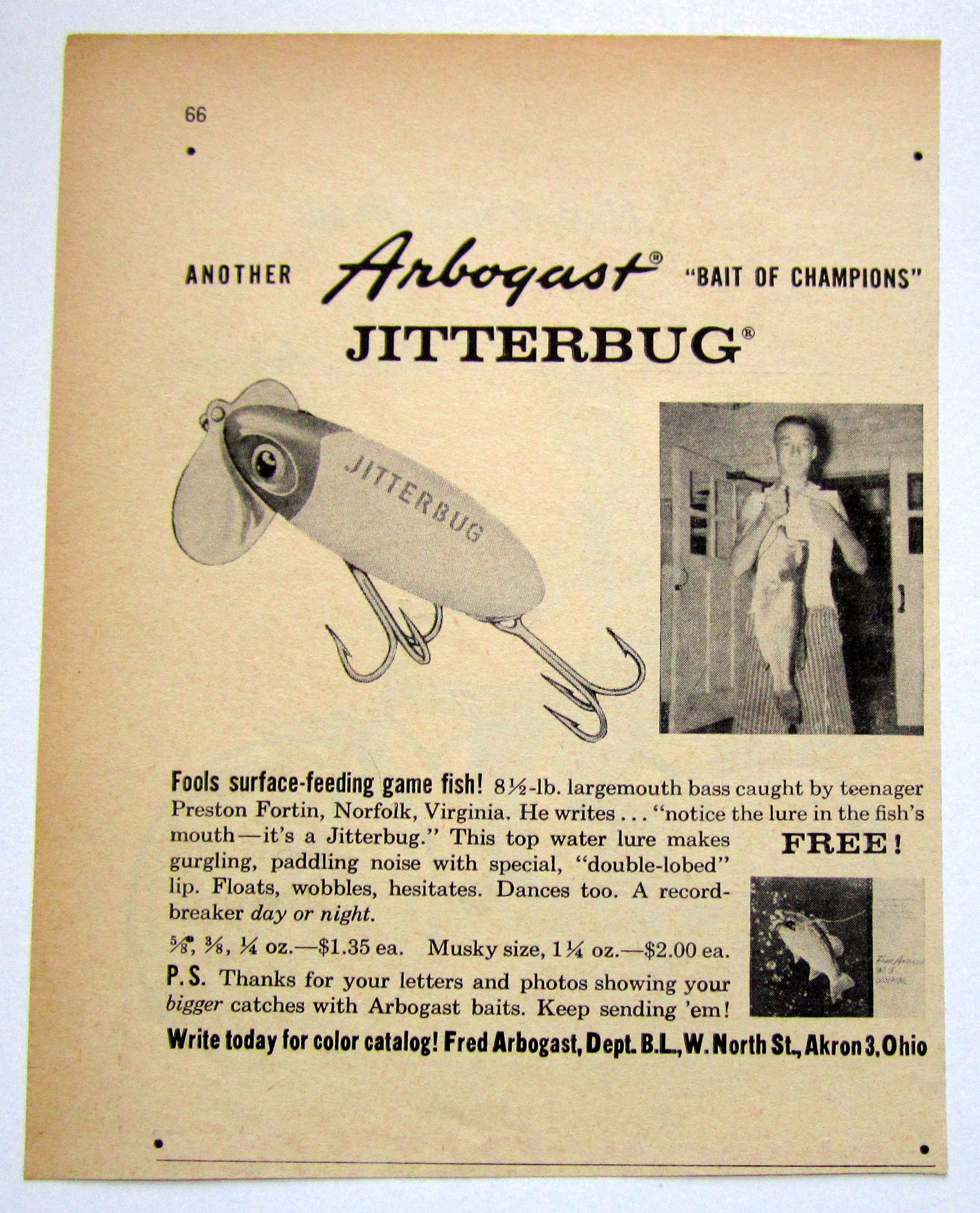 1959 Arbogast Jitterbug Fishing Lure With Man & Fish