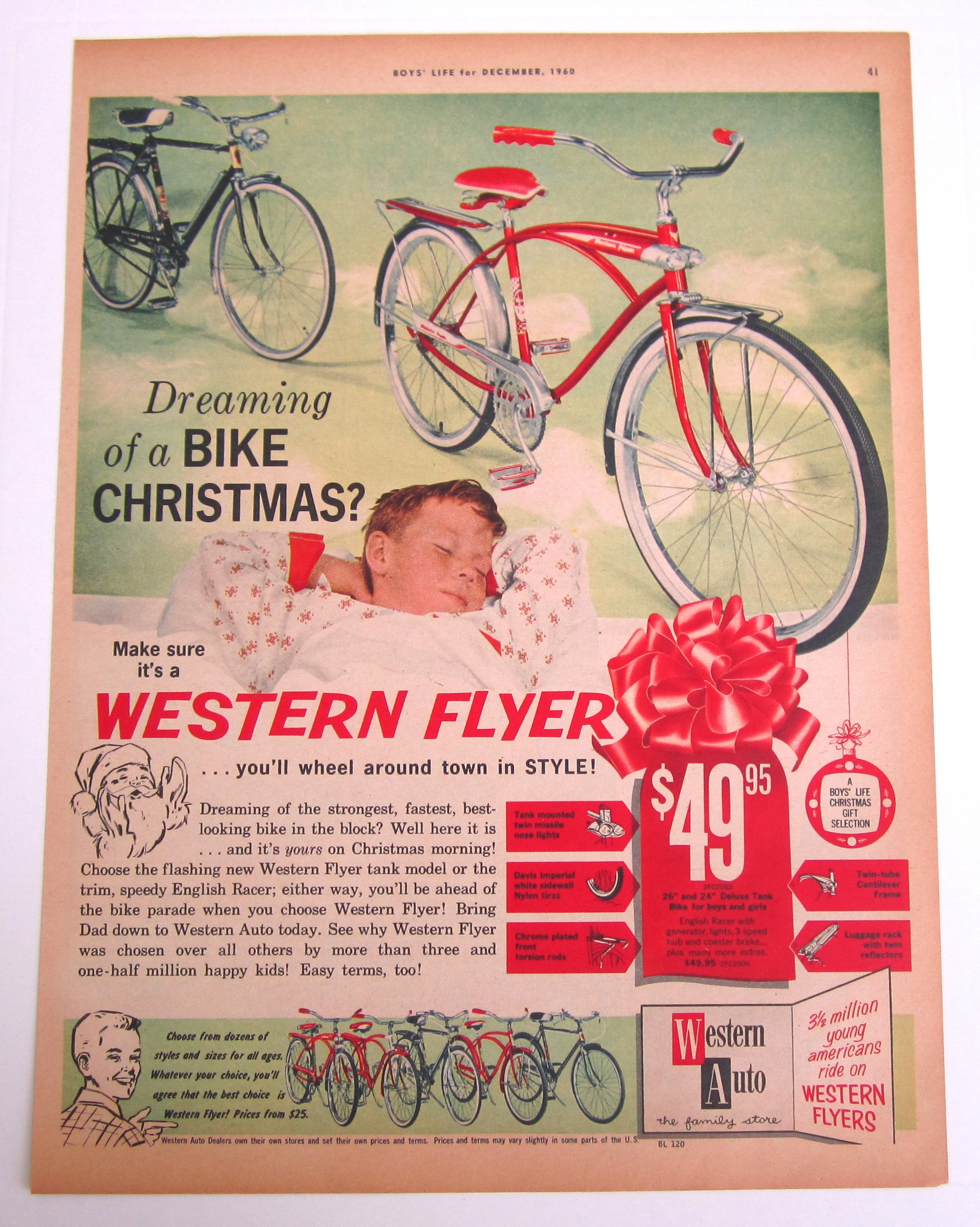 1960 Vintage Western Flyer With Boy Dreaming About Bike