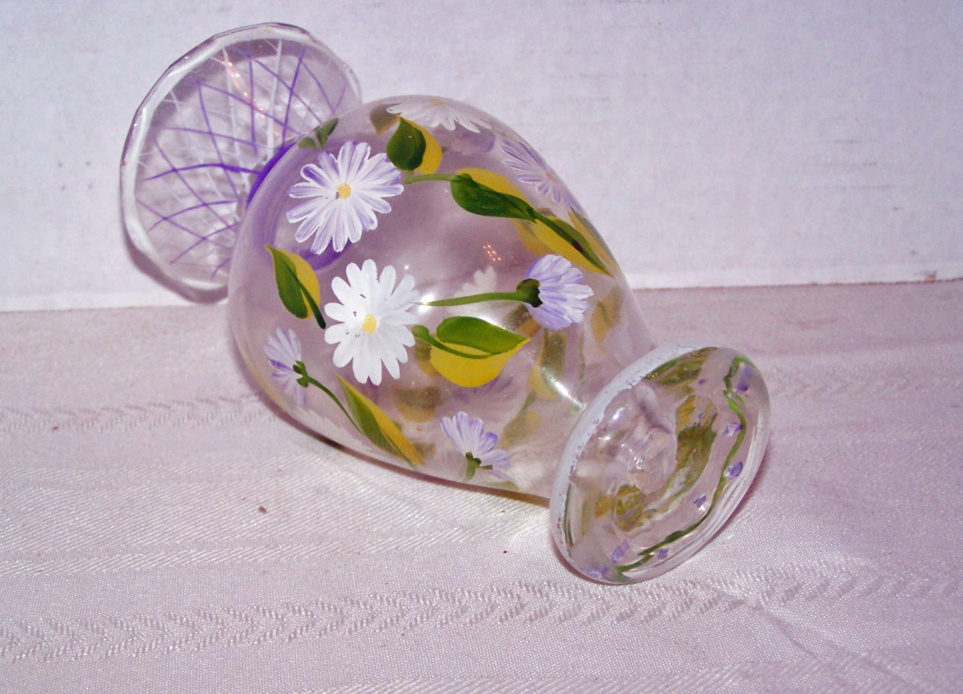 Small Glass Hand Painted Vase of Flowers