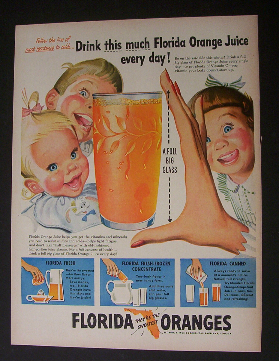 1951 Dual Ad: Florida  Oranges  &  Post  Sugar  Crisp