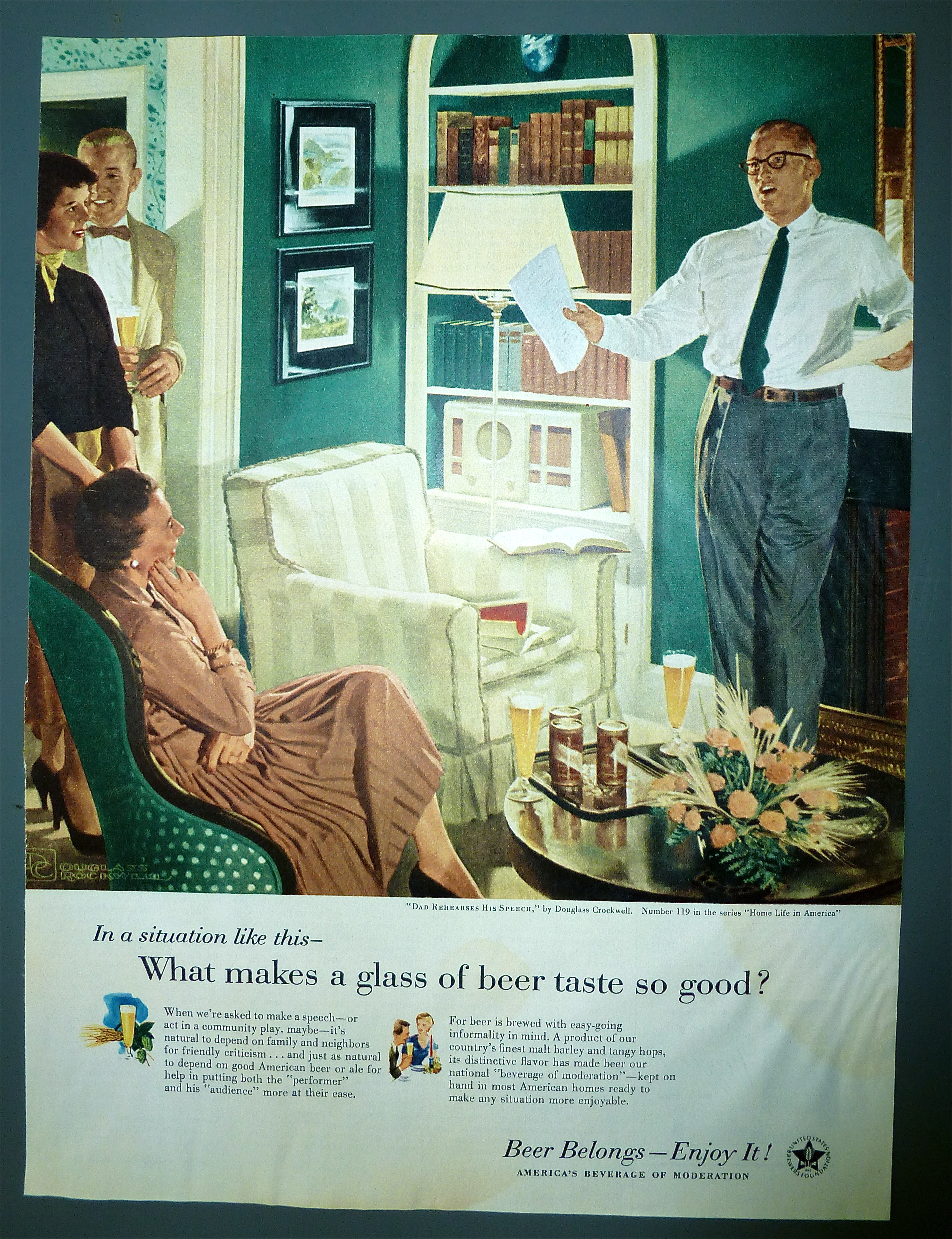 1956 Beer Belongs w/Dad Rehearses His Speech-Crockwell