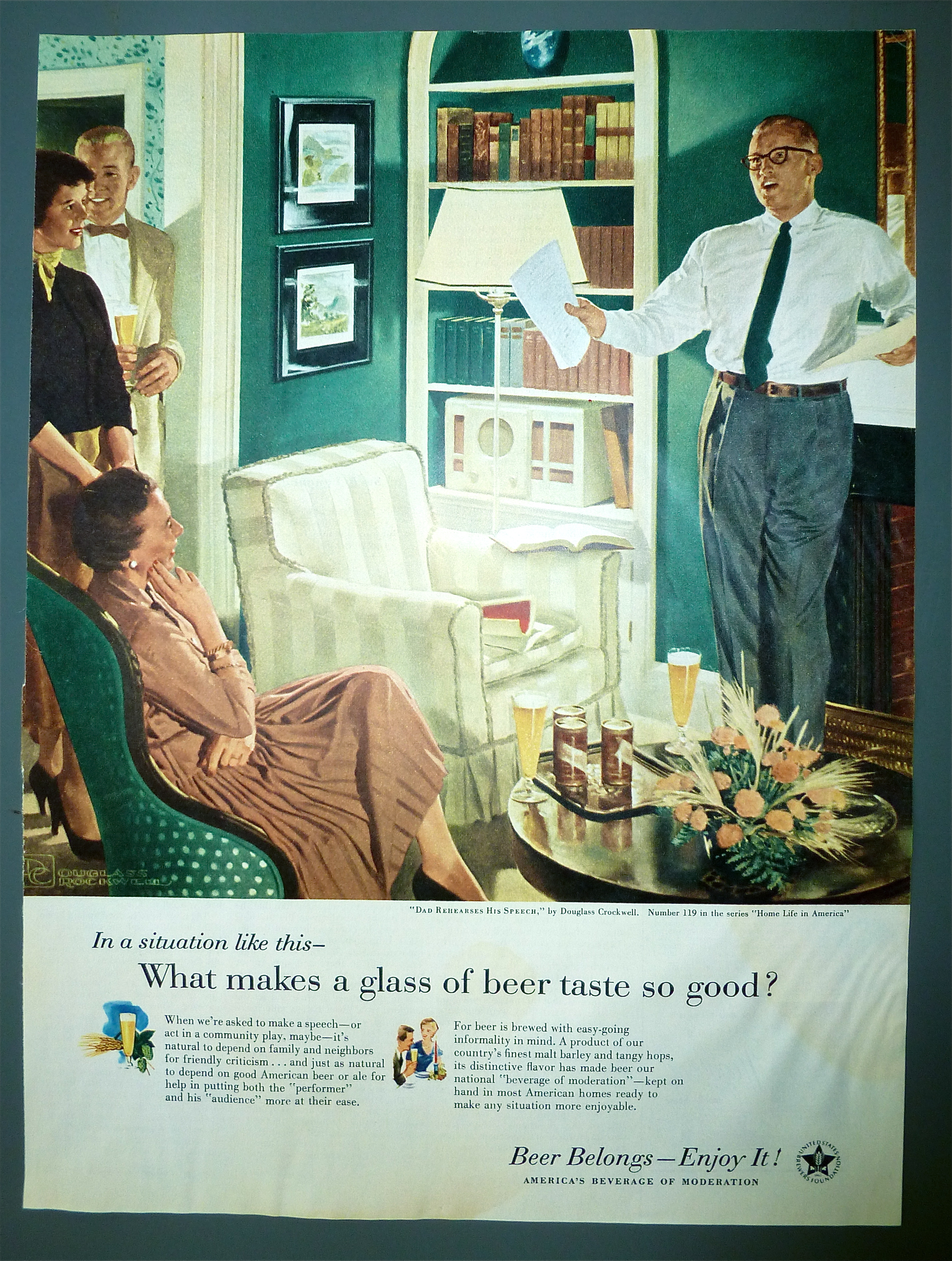 1956 Beer Belongs w/Dad Rehearses His Speech-Crockwell