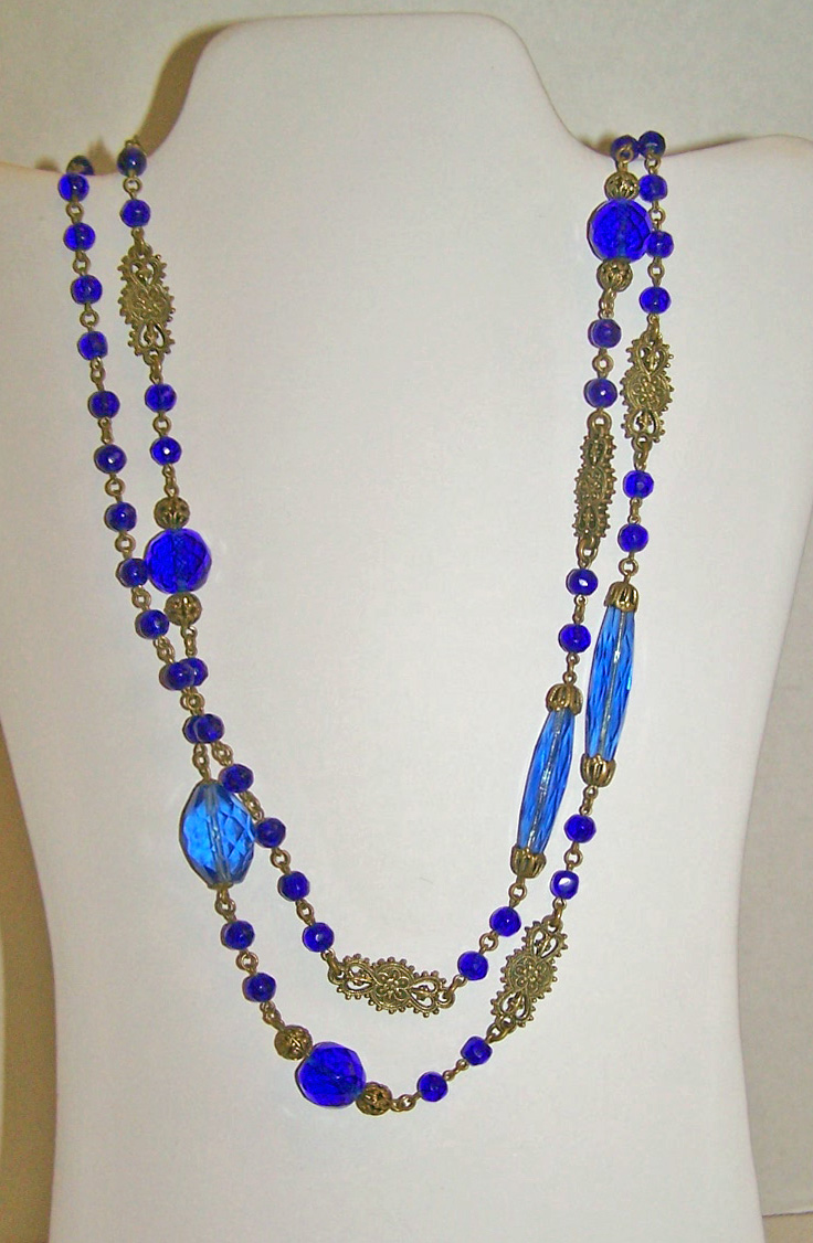 Rope Necklace w/Light Blue Glass Crystals