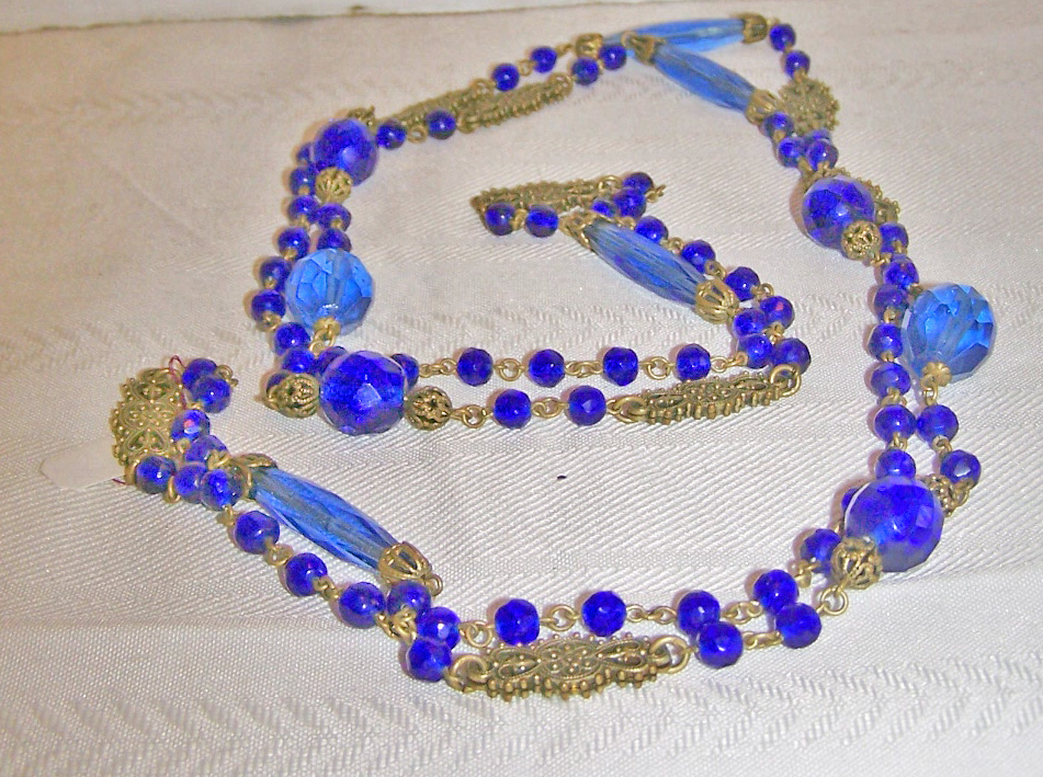 Rope Necklace w/Light Blue Glass Crystals