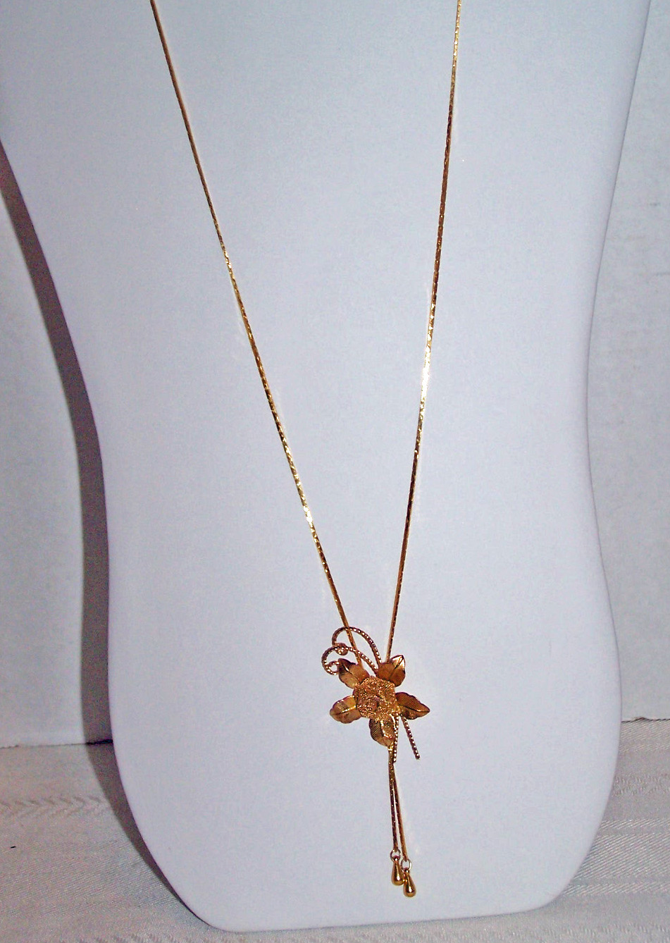 Gold Tone Bolo Necklace, Flower Pendant