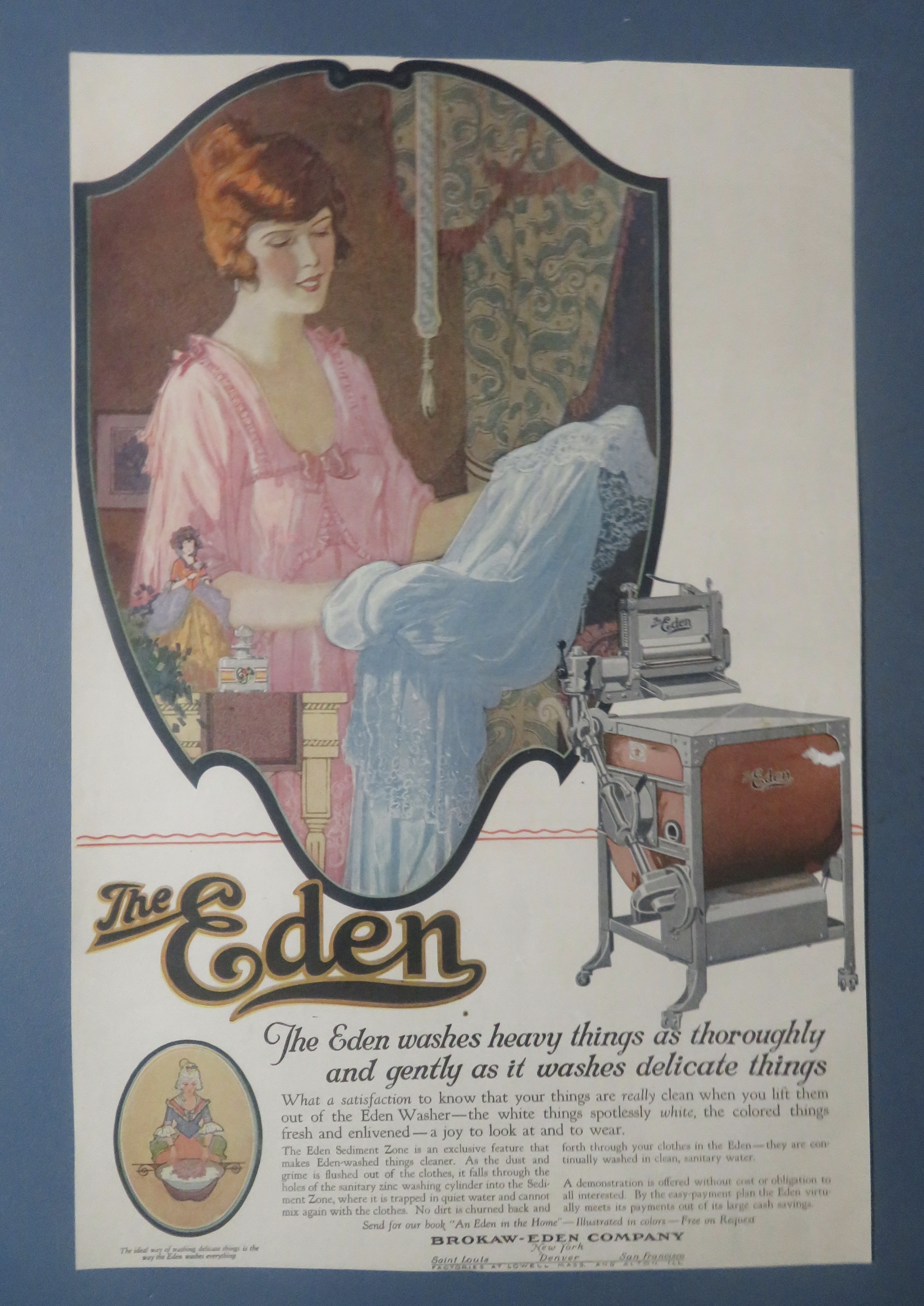 1920 The Eden Washing Machine with Woman Washing