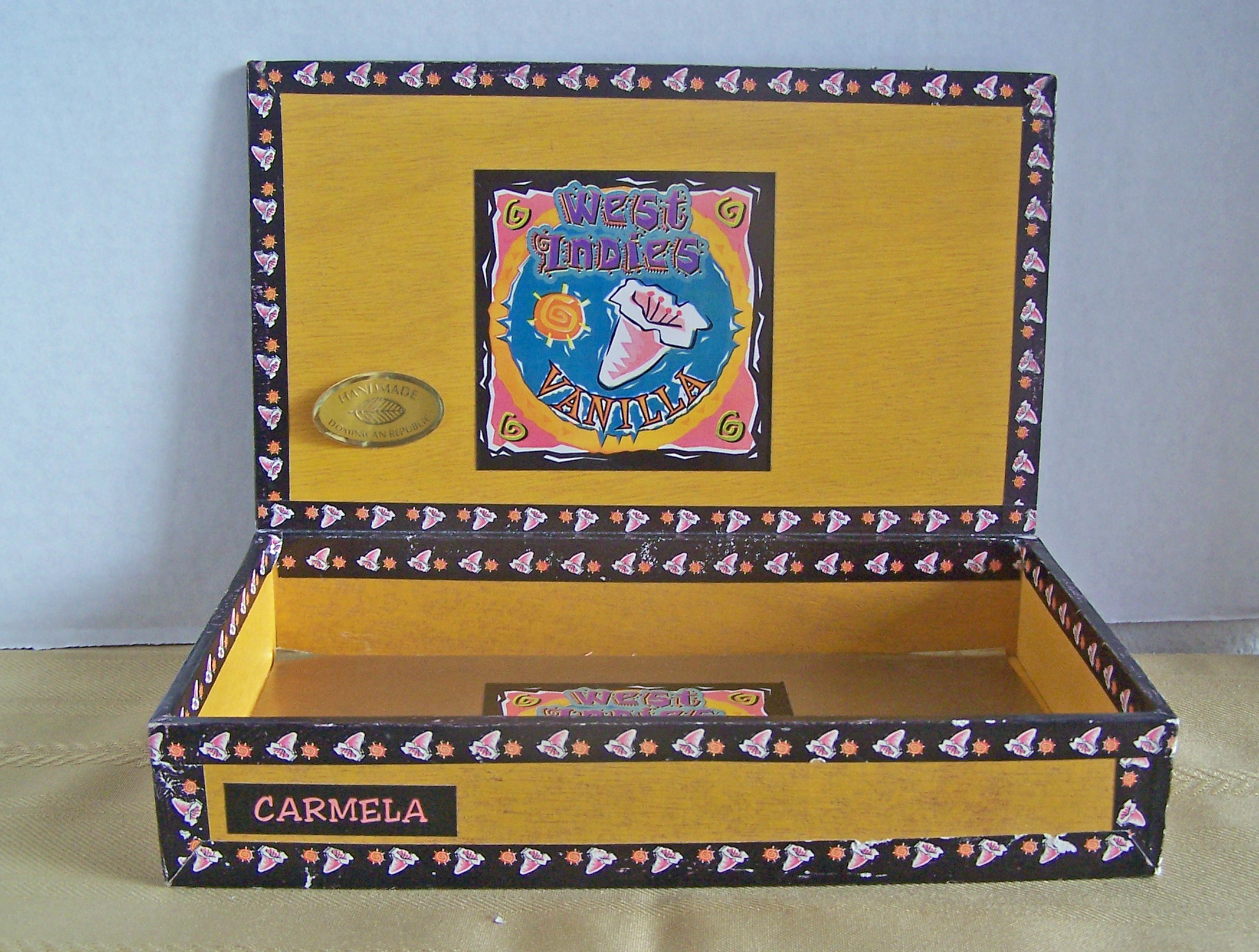WEST INDIES, VANILLA, CARMELA, Empty Wooden Cigar Box