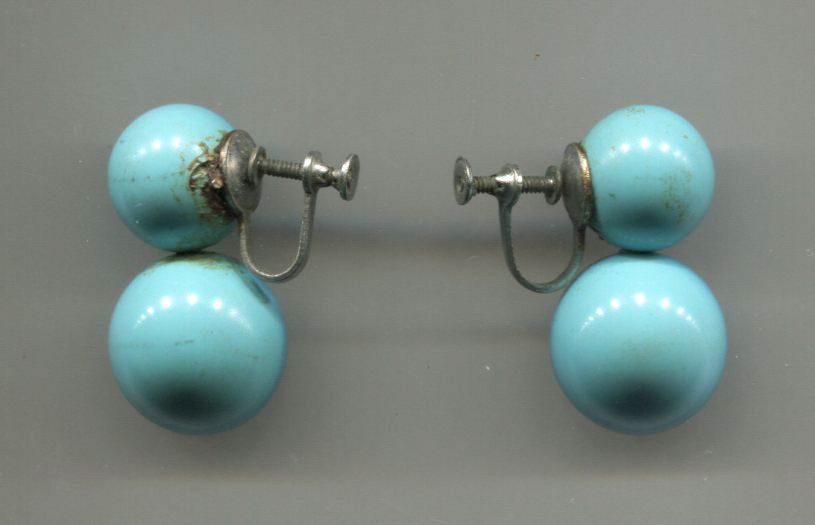 Aqua Plastic Fixed Balls Screw-Back Earrings