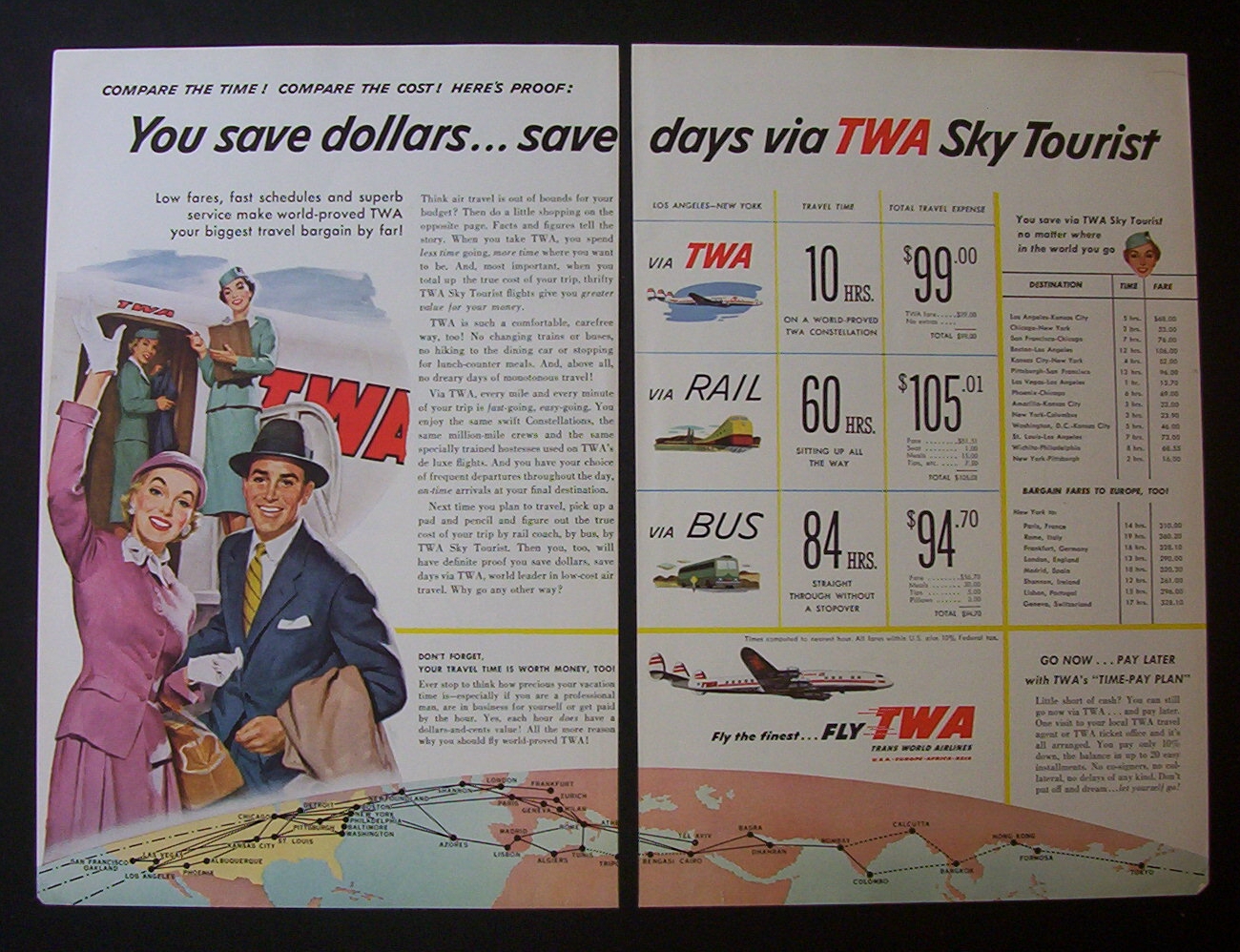 Vintage Ad: 1955 TWA  Airlines  (2  Page)